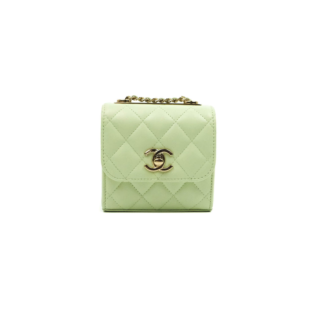 Chanel Mini Quilted Trendy CC Clutch With Chain Light Green Lambskin Gold Hardware