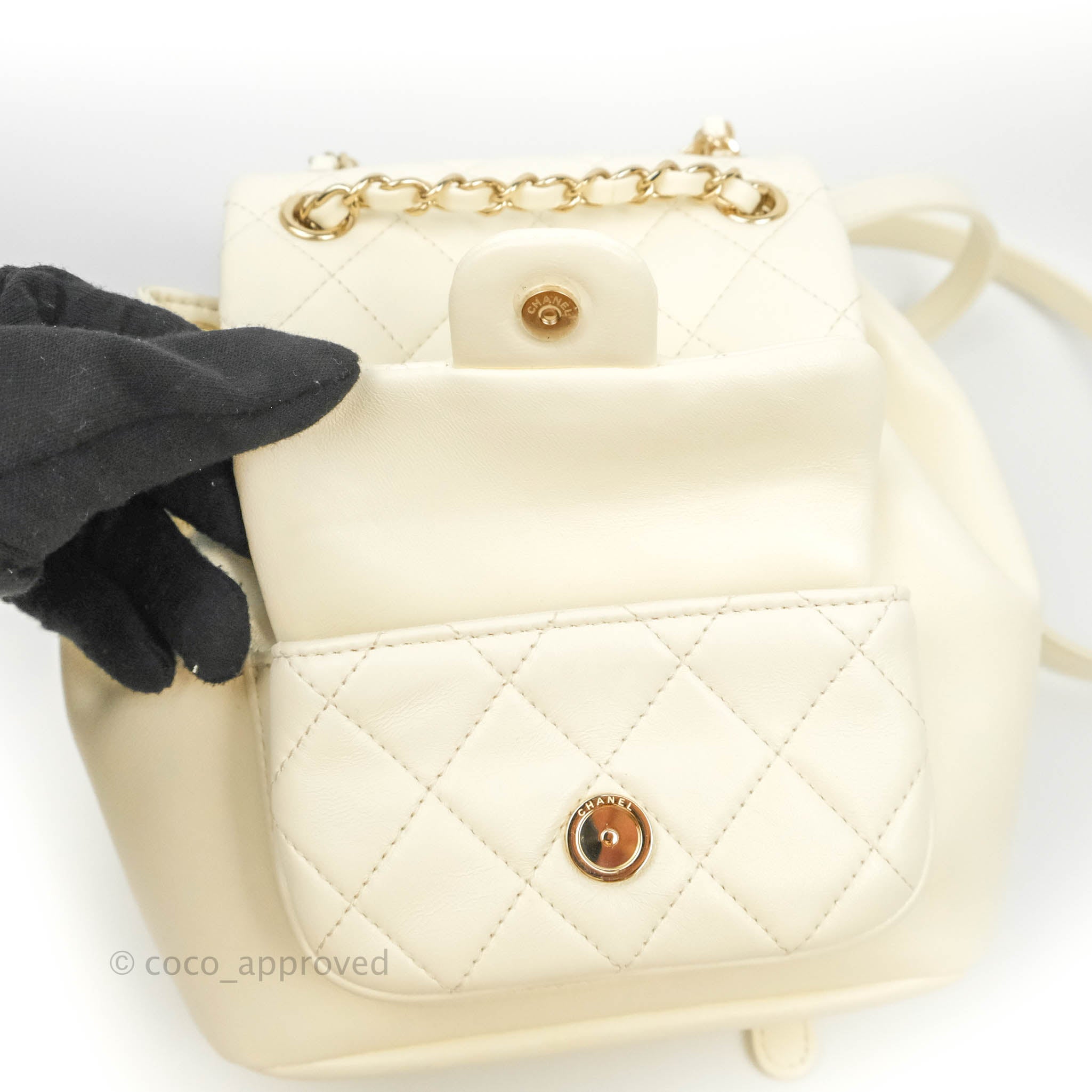 Replica Chanel 22K Mini Duma Backpack in Aged Calfskin AS2908 White