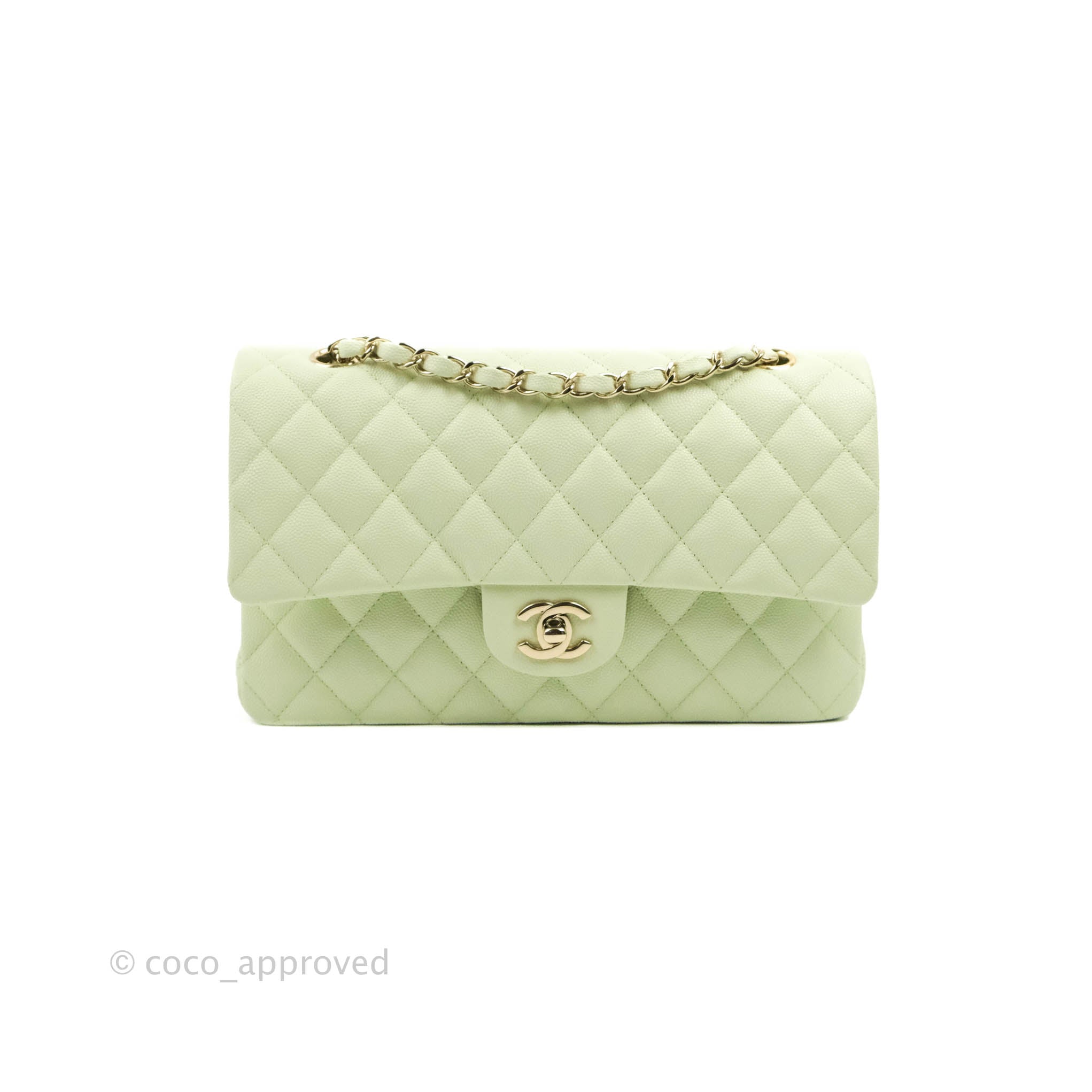 Chanel Classic M/L Medium Flap Quilted Avocado Green Caviar Gold Hardw –  Coco Approved Studio