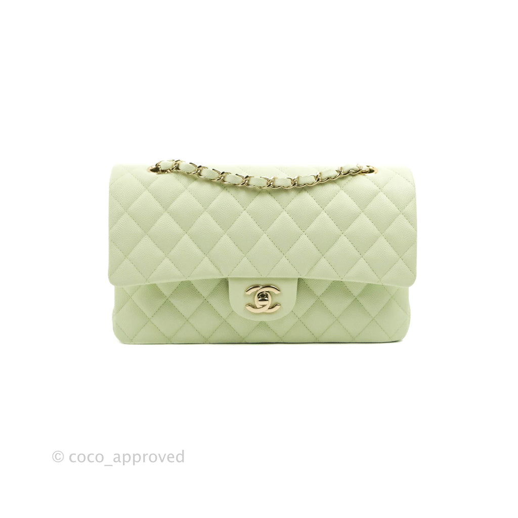 Chanel Classic M/L Medium Flap Quilted Avocado Green Caviar Gold Hardware