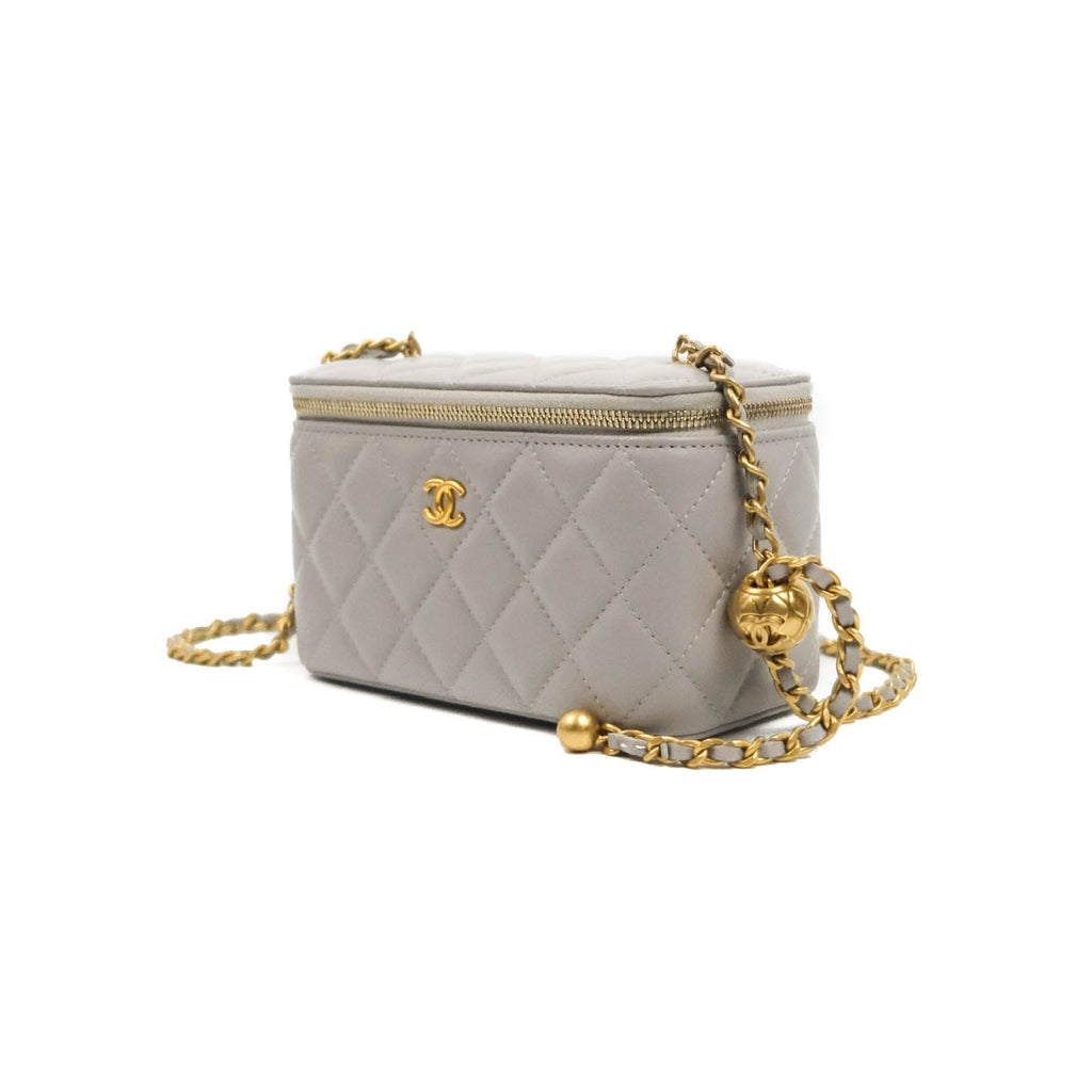 Chanel Pearl Crush Vanity With Chain Grey Lambskin Aged Gold Hardware