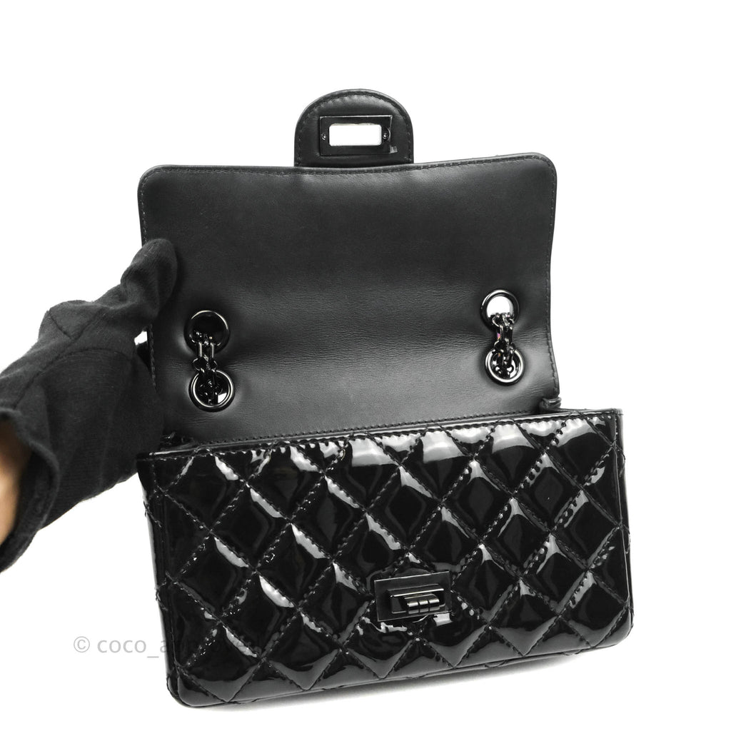 Chanel Black Quilted Patent Leather Reissue Mini So Black Flap