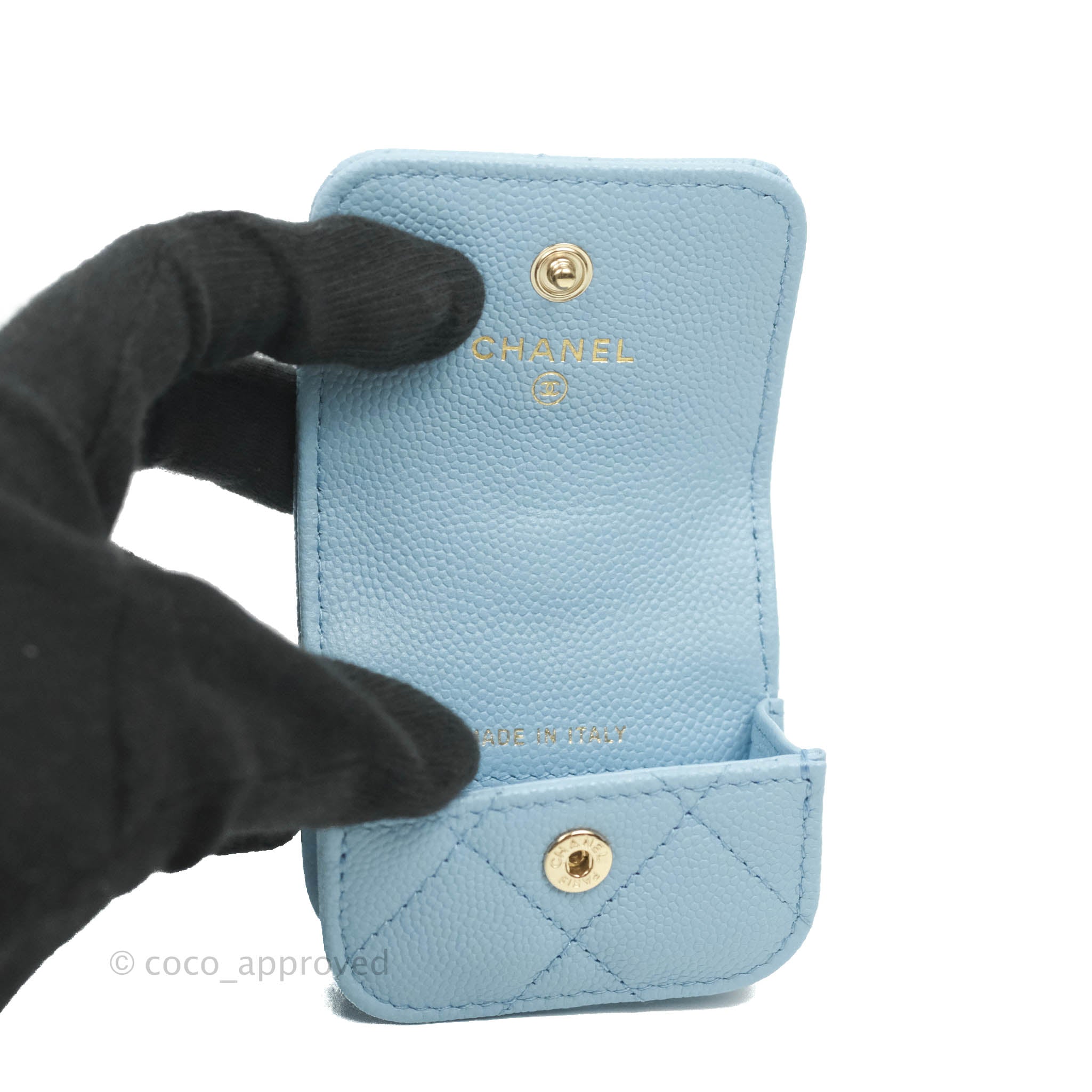 Chanel Phone Holder & Airpods Case with Chain Blue Caviar Gold Hardwar –  Coco Approved Studio