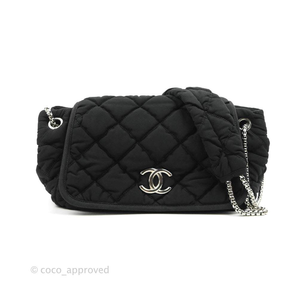 Chanel Black Jersey Bubble Quilt Accordion Flap Bag Silver Hardware