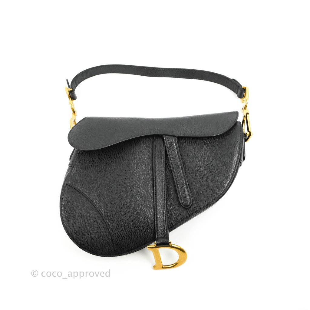 Christian Dior Saddle Bag Black Grained Calfskin Gold Hardware