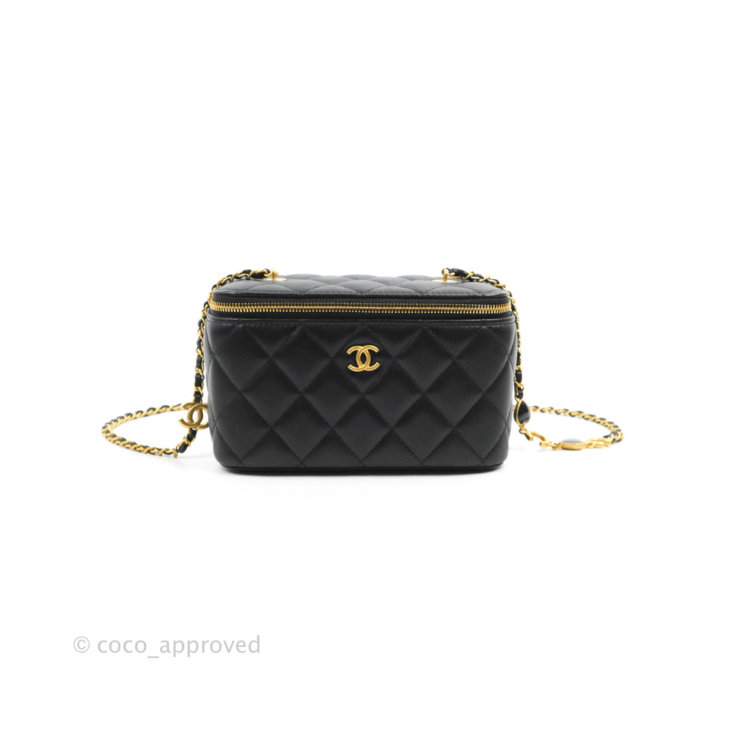 Chanel Vanity with COCO Heart Chain Black Lambskin Aged Gold Hardware