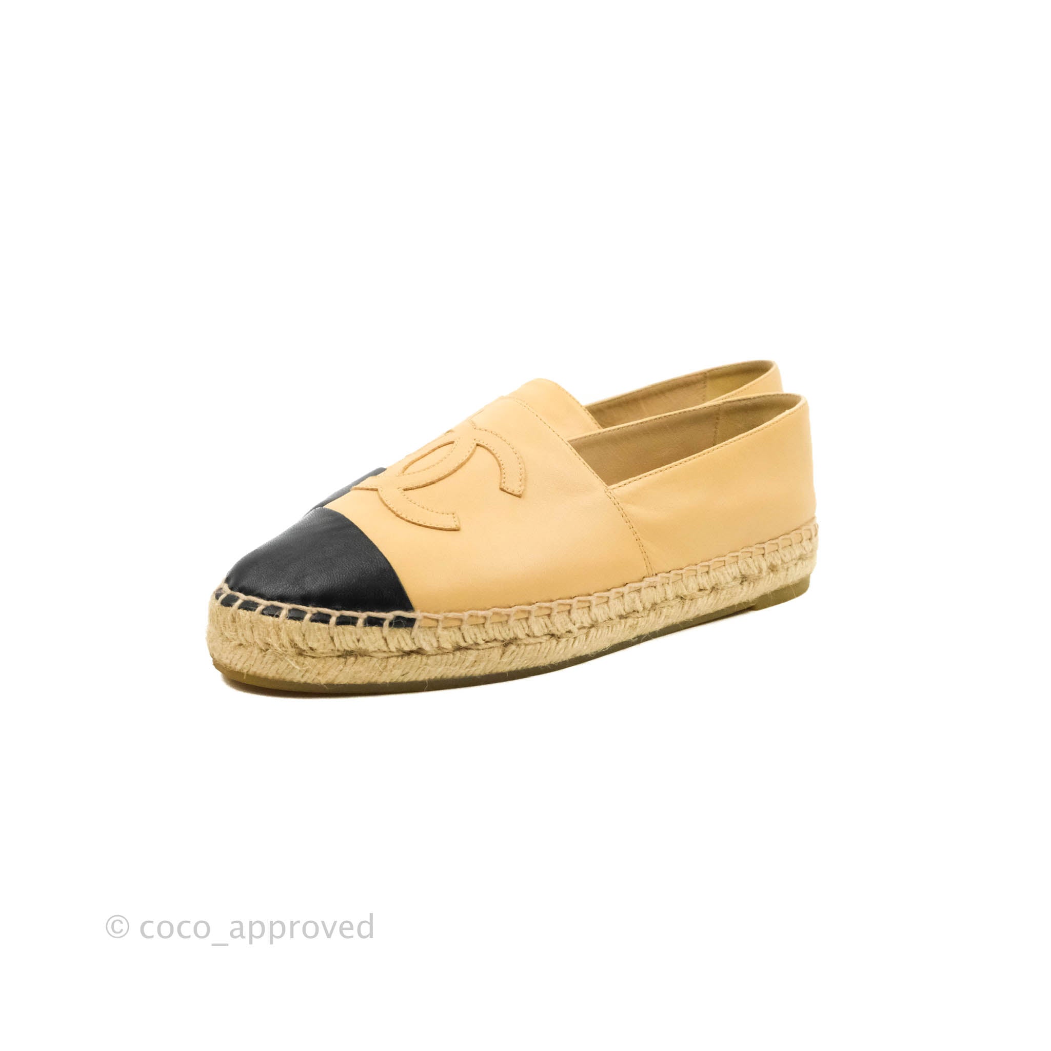 Chanel Shoes Espadrilles, Beige and Black Canvas, Size 37, New in Dustbag  WA001