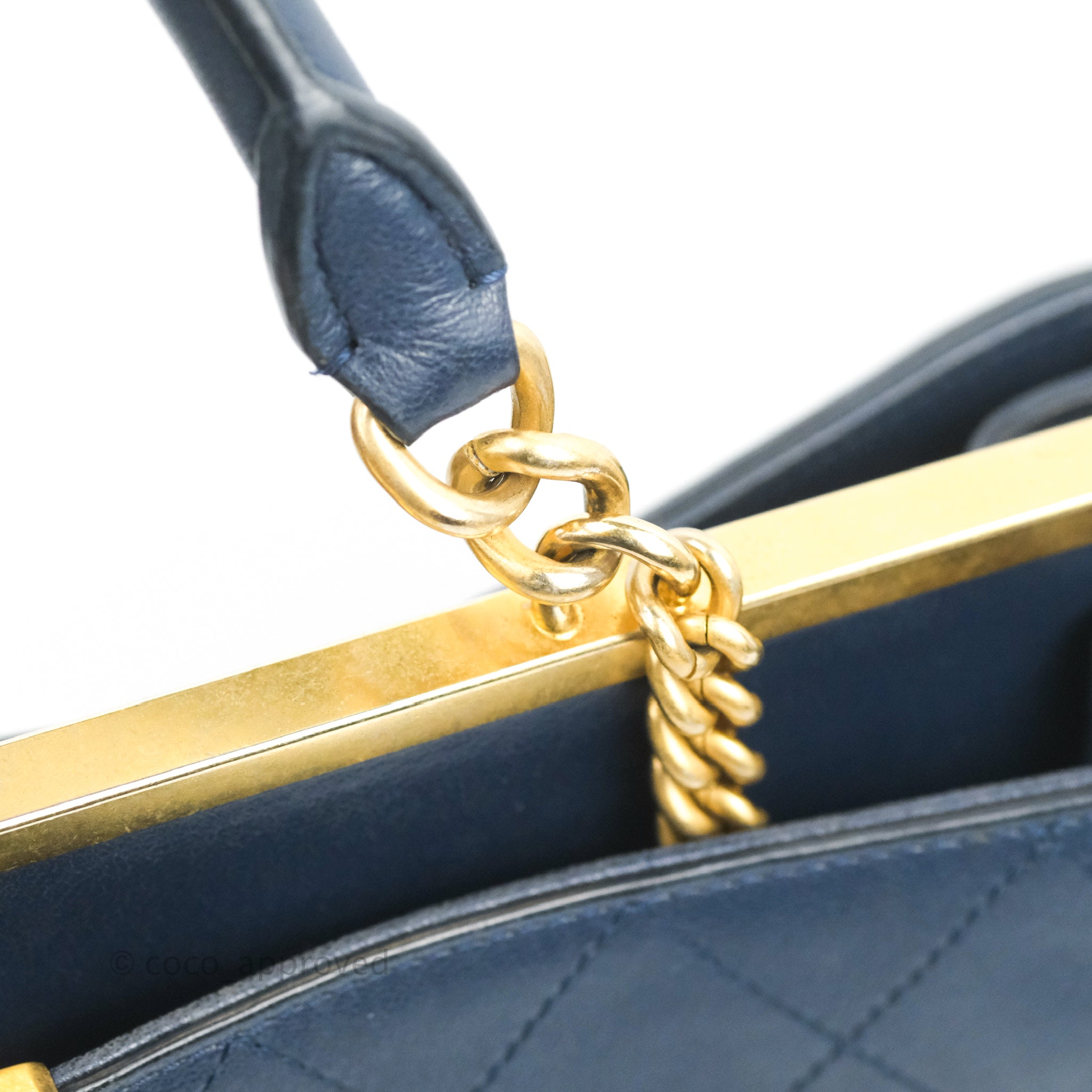 Chanel Flat Quilted Coco Luxe Large Shopping Bag Navy Aged Gold