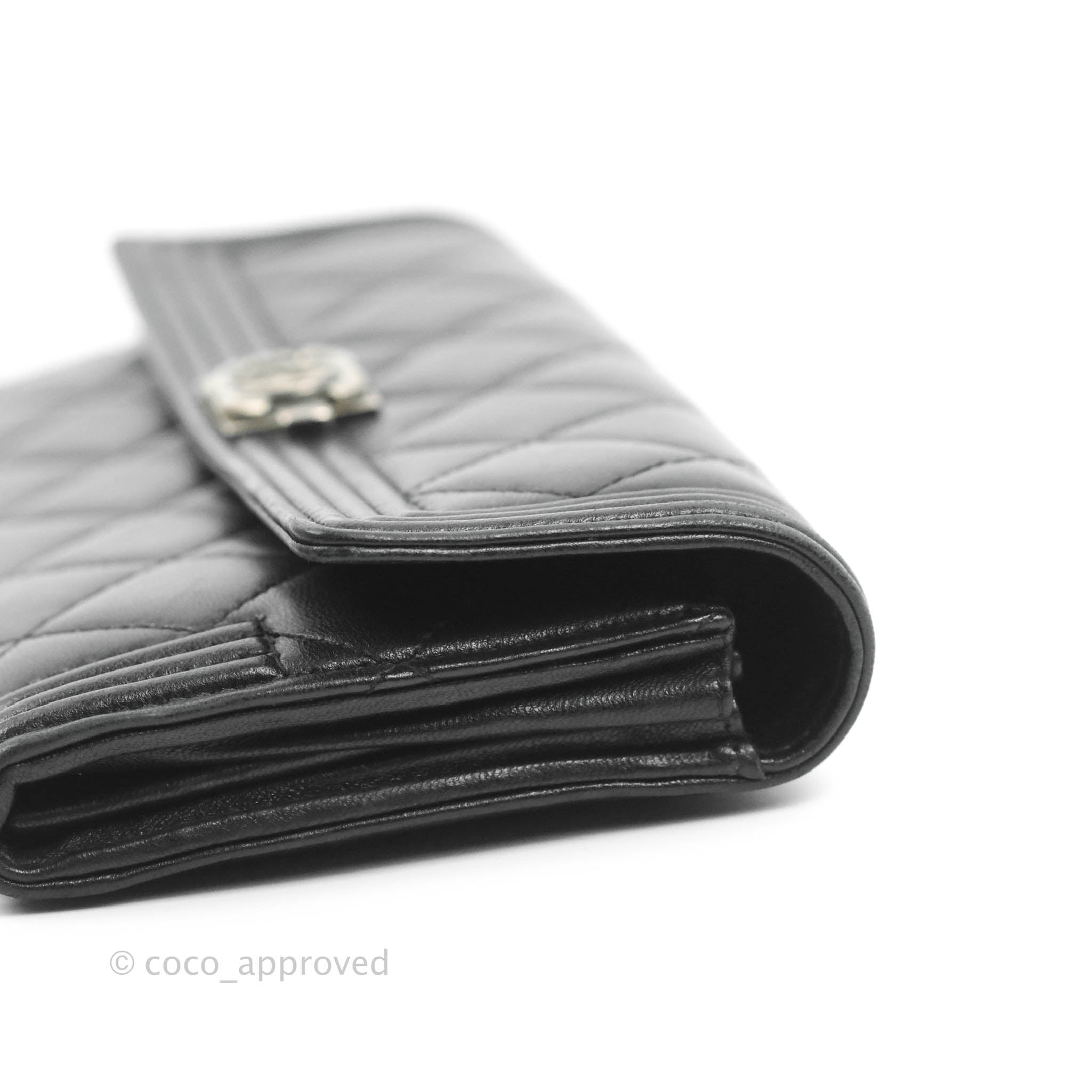Chanel Quilted Boy Flap Long Wallet Black Lambskin Ruthentium Hardware –  Coco Approved Studio