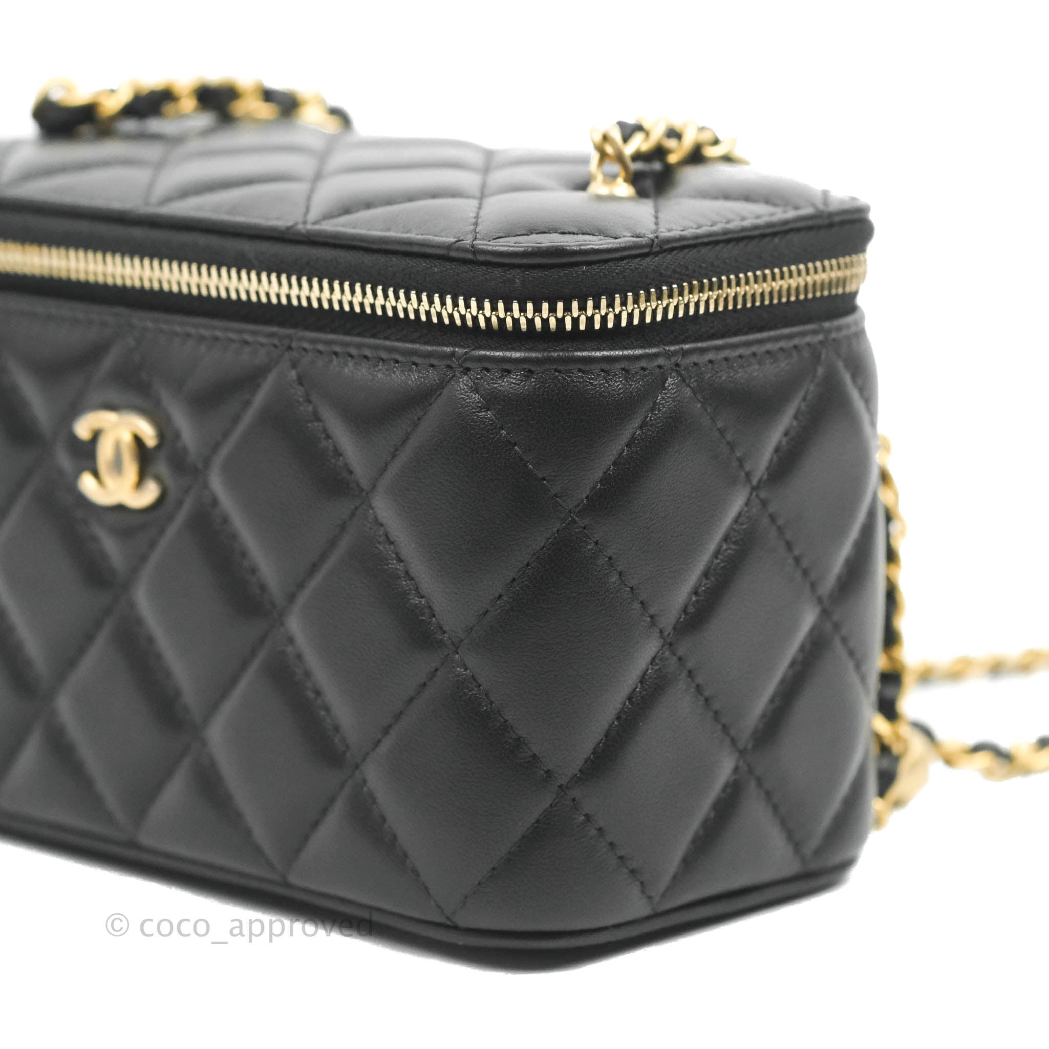 Chanel Pearl Crush Vanity With Chain Black Lambskin Aged Gold