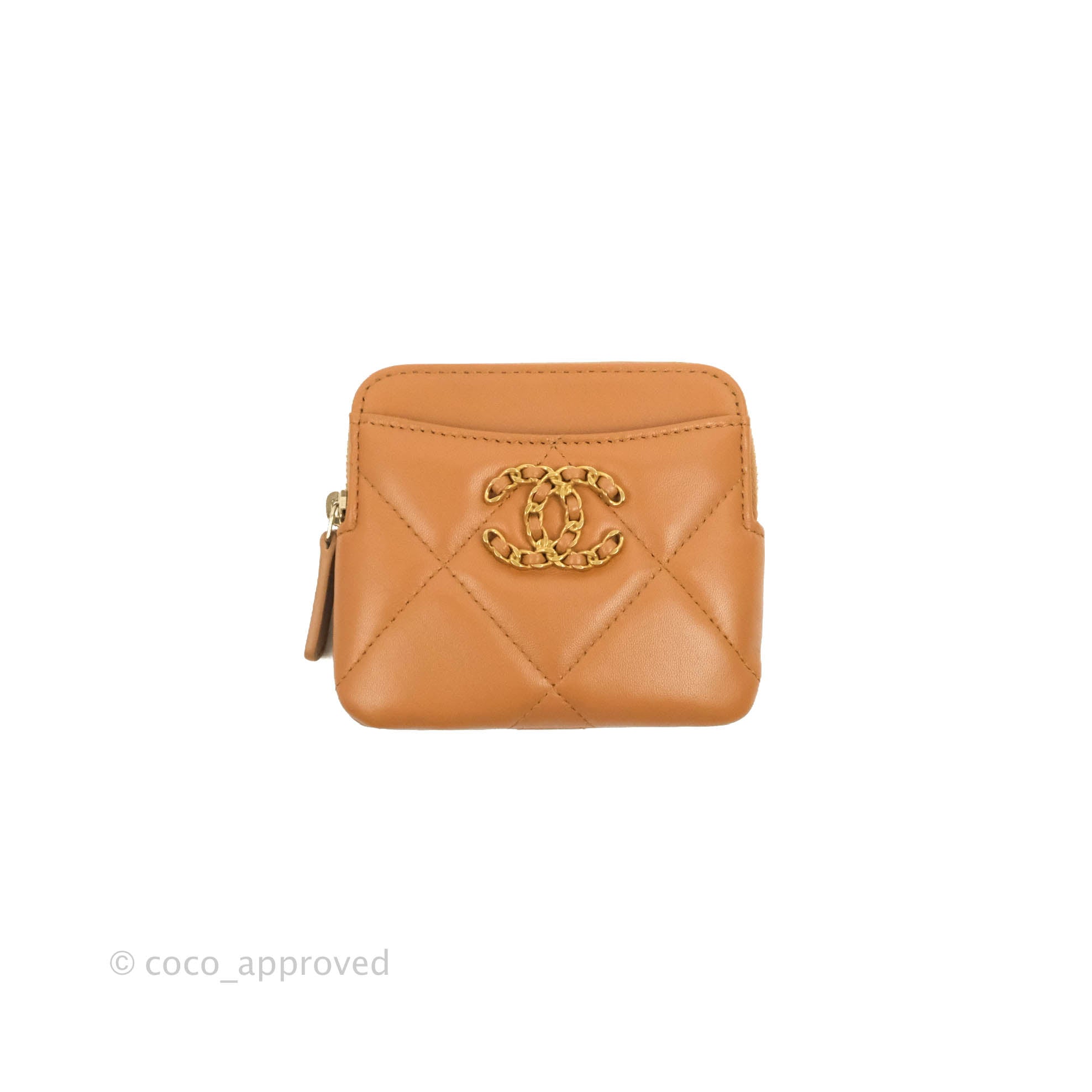 Chanel 19 Caramel Zipped Coin Purse Lambskin Gold Hardware – Coco