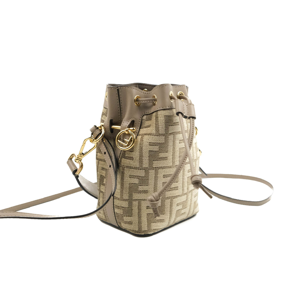 Fendi Mini Mon Tresor Bucket Bag Dove Grey Tapestry Fabric