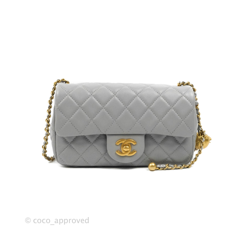 Chanel Mini Rectangular Pearl Crush Quilted Grey Lambskin Aged Gold Hardware