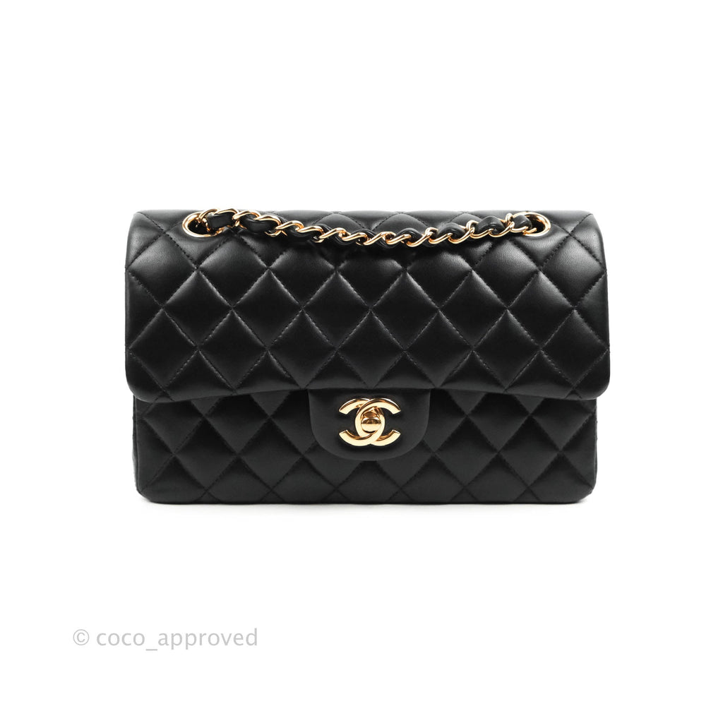 Chanel Small Classic Quilted Flap Black Lambskin Rose Gold Hardware