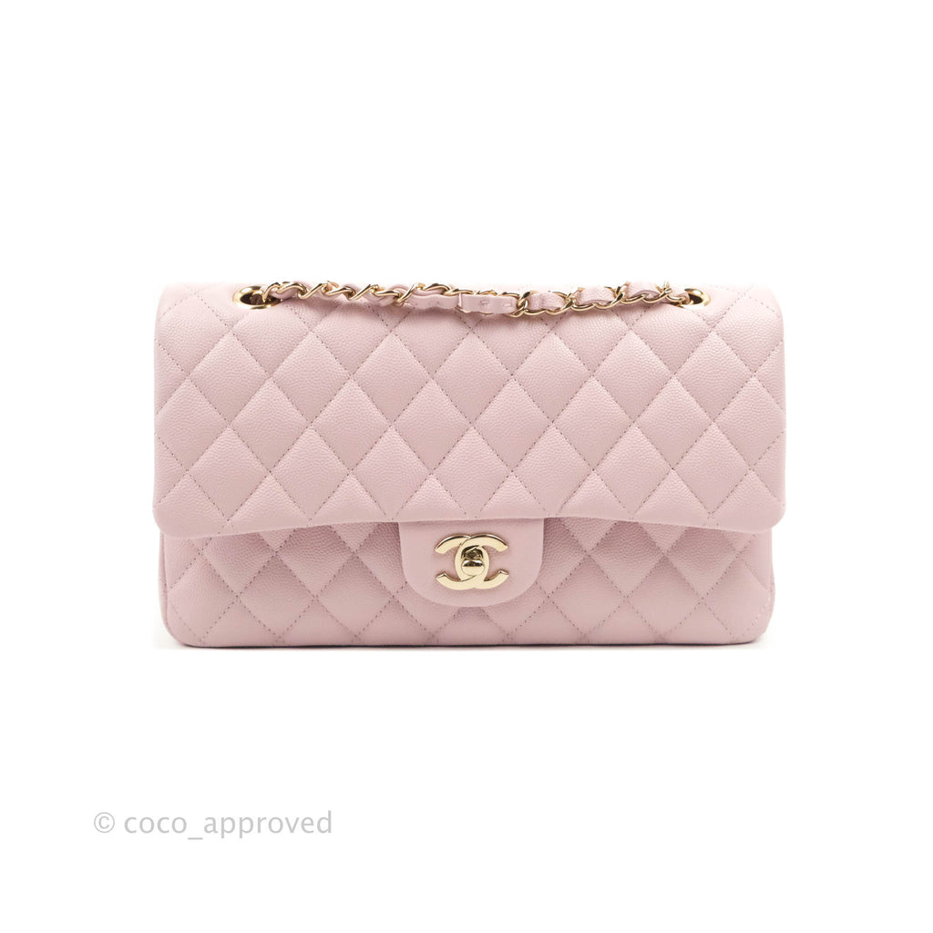 Chanel M/L Medium Double Flap Bag Lilac Rose Clair Caviar Gold Hardware