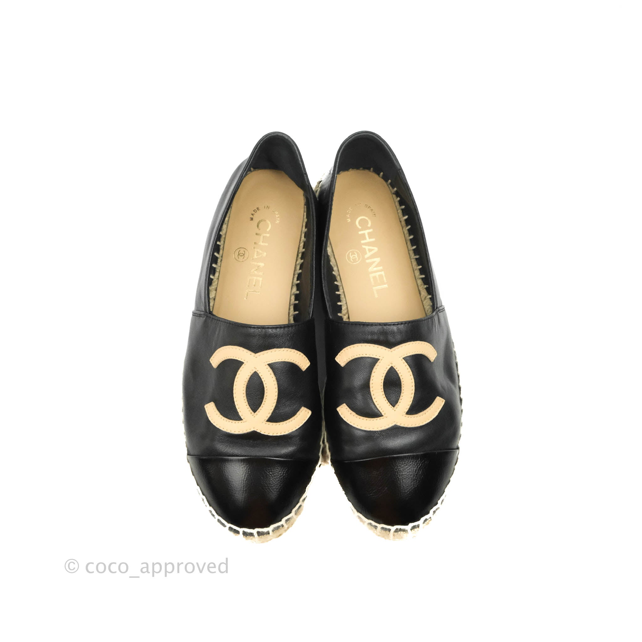 Chanel Espadrille Black Beige Leather Size 36C – Coco Approved Studio