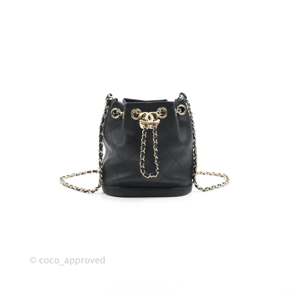 Chanel Mini CC Drawstring Bucket Bag Black Calfskin Gold Hardware