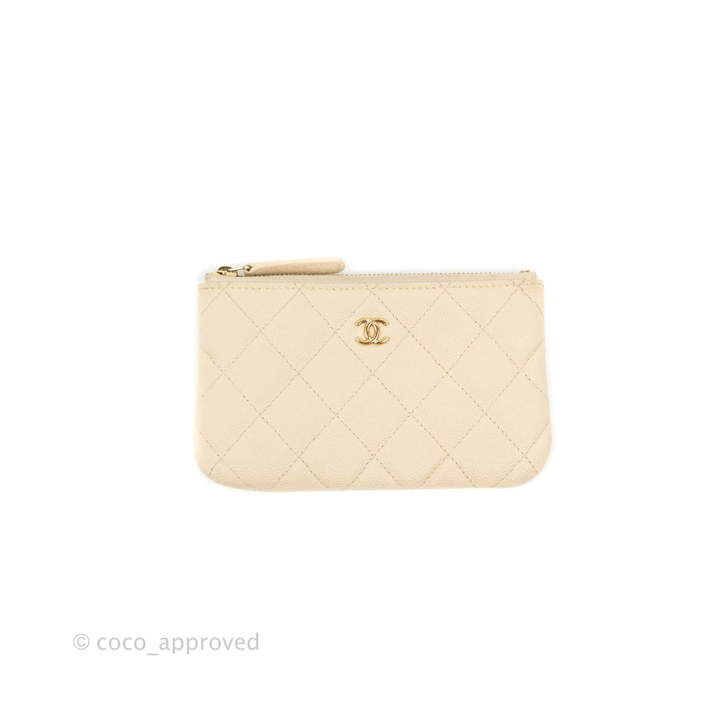 Chanel Quilted Mini O Case Light Beige Caviar Gold Hardware