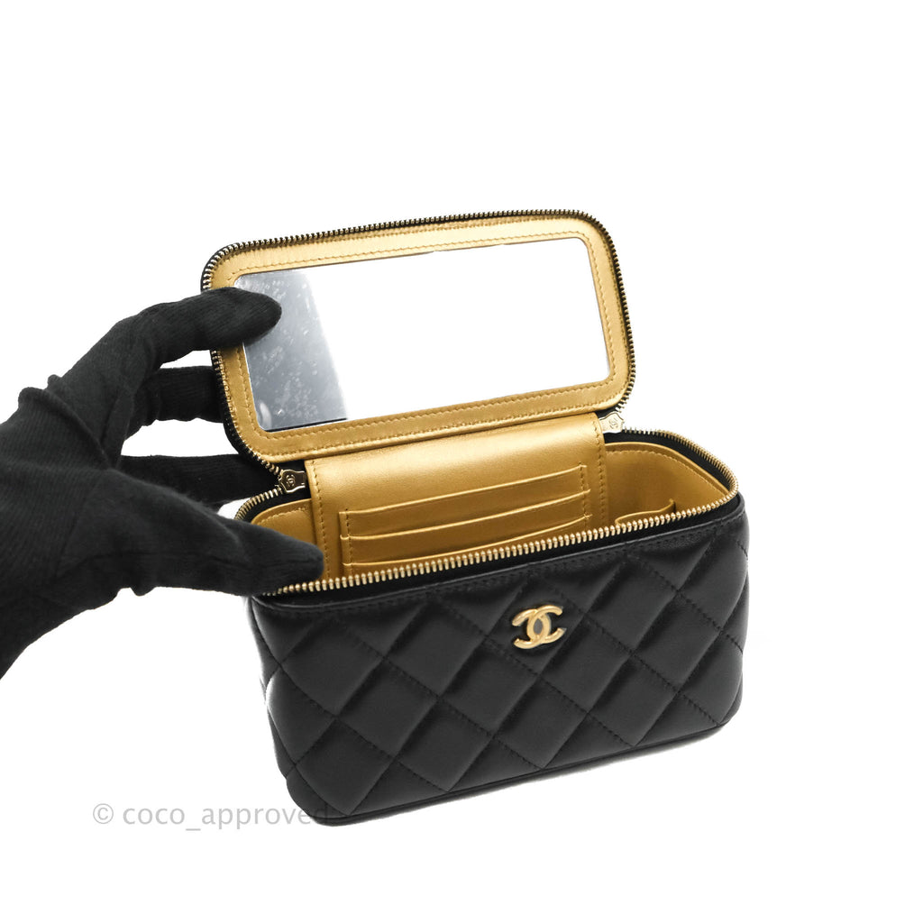 Chanel Pearl Crush Vanity With Chain Black Lambskin Aged Gold Hardware