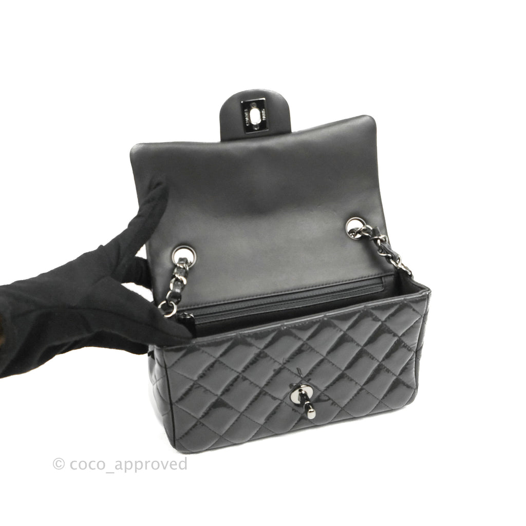 Chanel Quilted Mini Rectangular Dark Grey Patent Silver Hardware