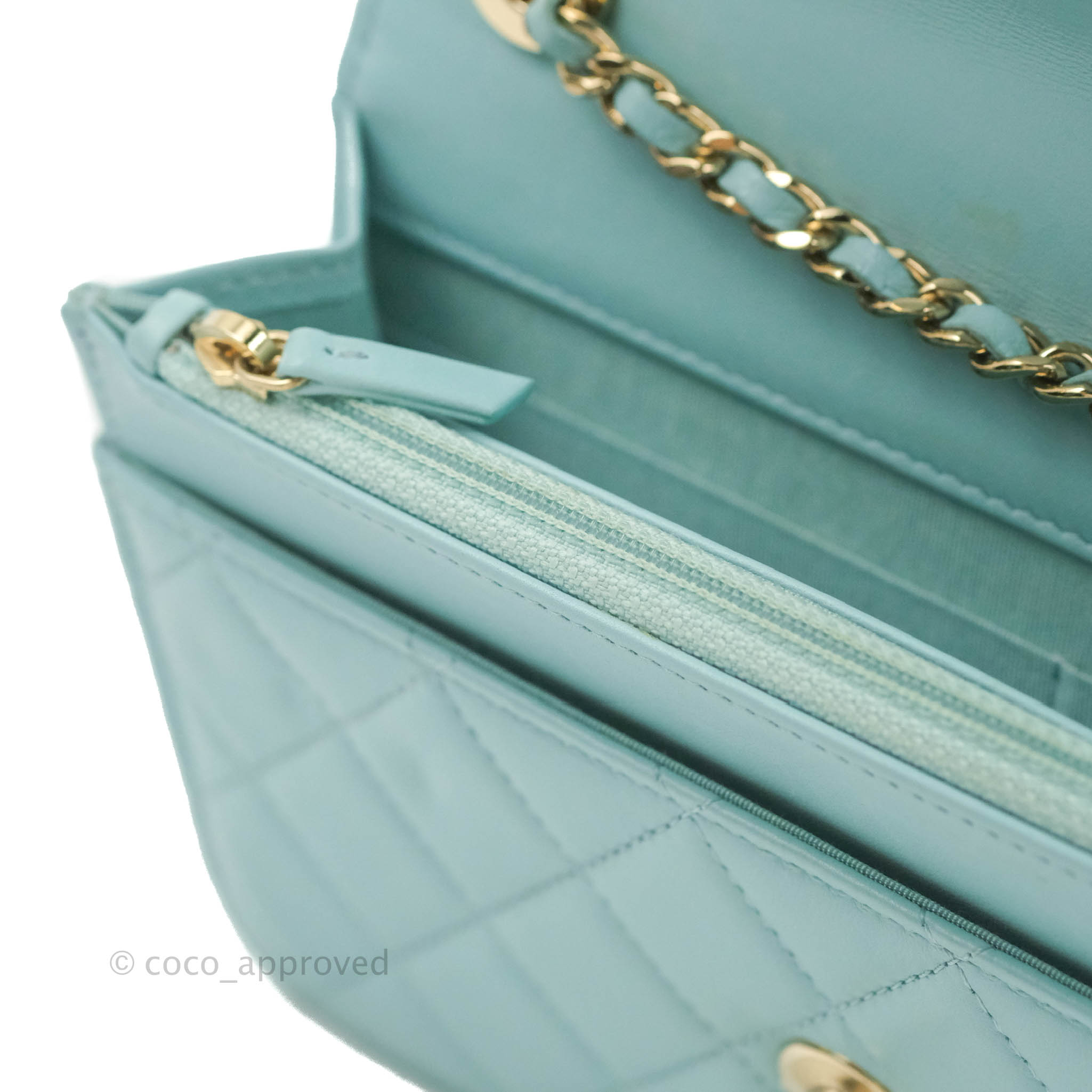 Chanel Trendy CC Quilted Wallet on Chain WOC Tiffany Blue Lambskin