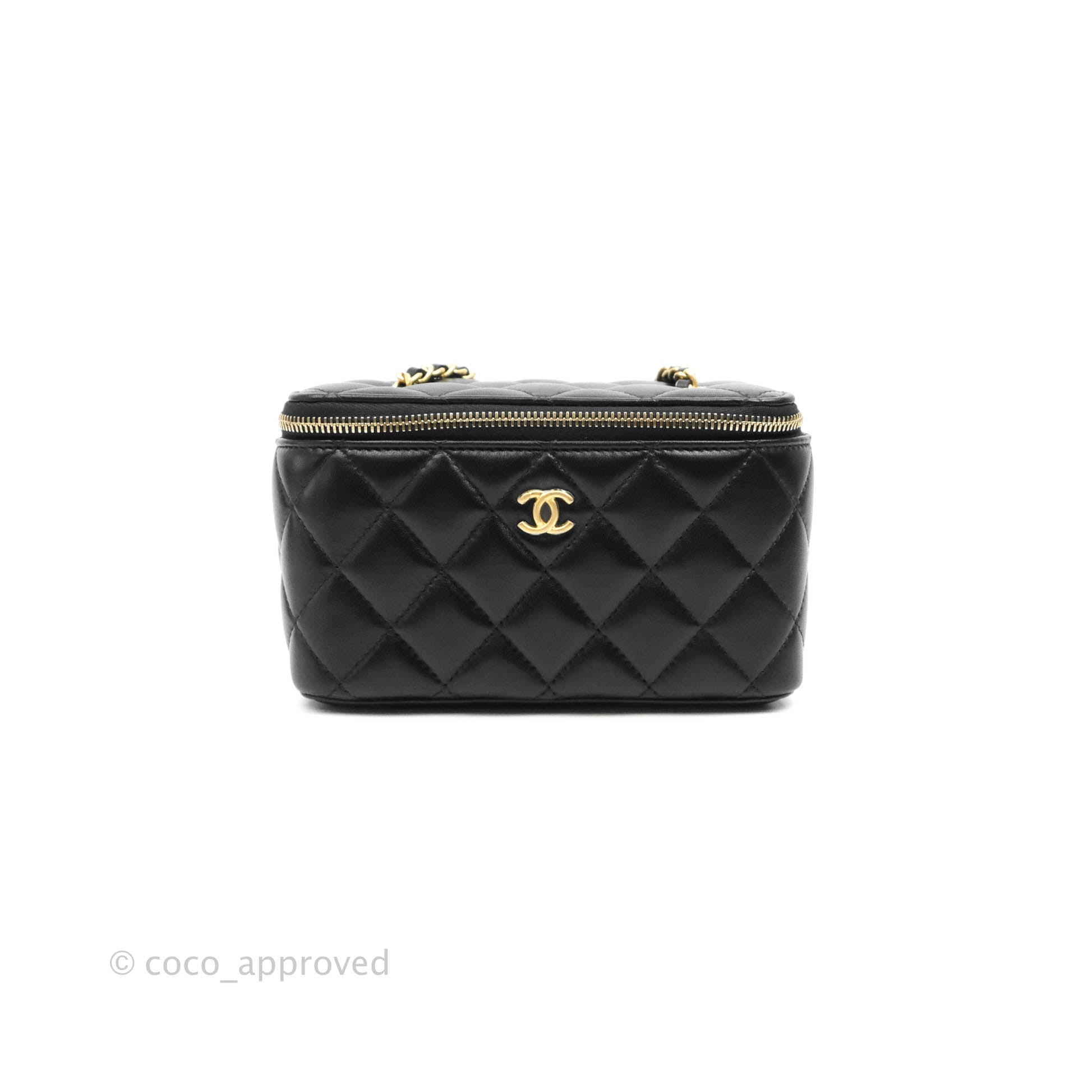 Chanel V Stitch Cosmetic 2way Vanity Hand Bag Black Caviar Skin 4661784