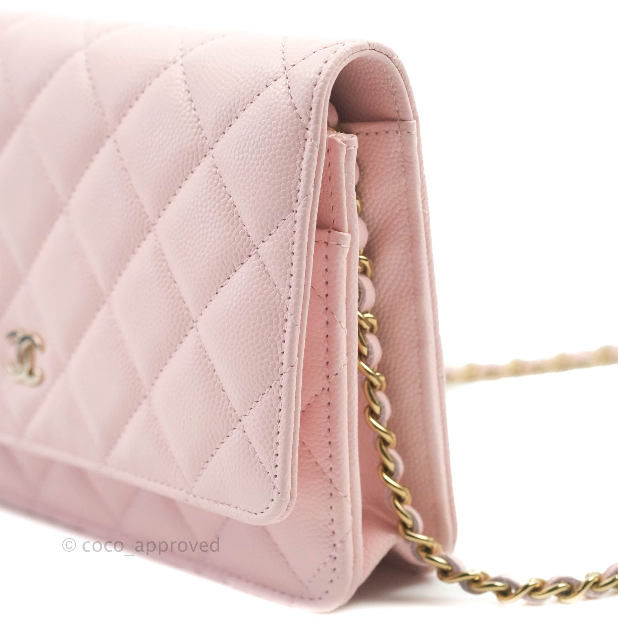 Chanel Quilted Classic Wallet on Chain WOC Light Pink Caviar Gold