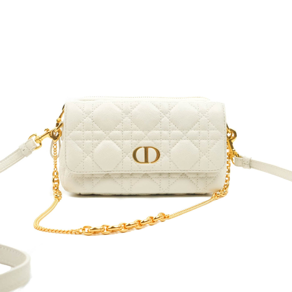 Dior Caro Pouch with Chain Latte Supple Cannage Calfskin