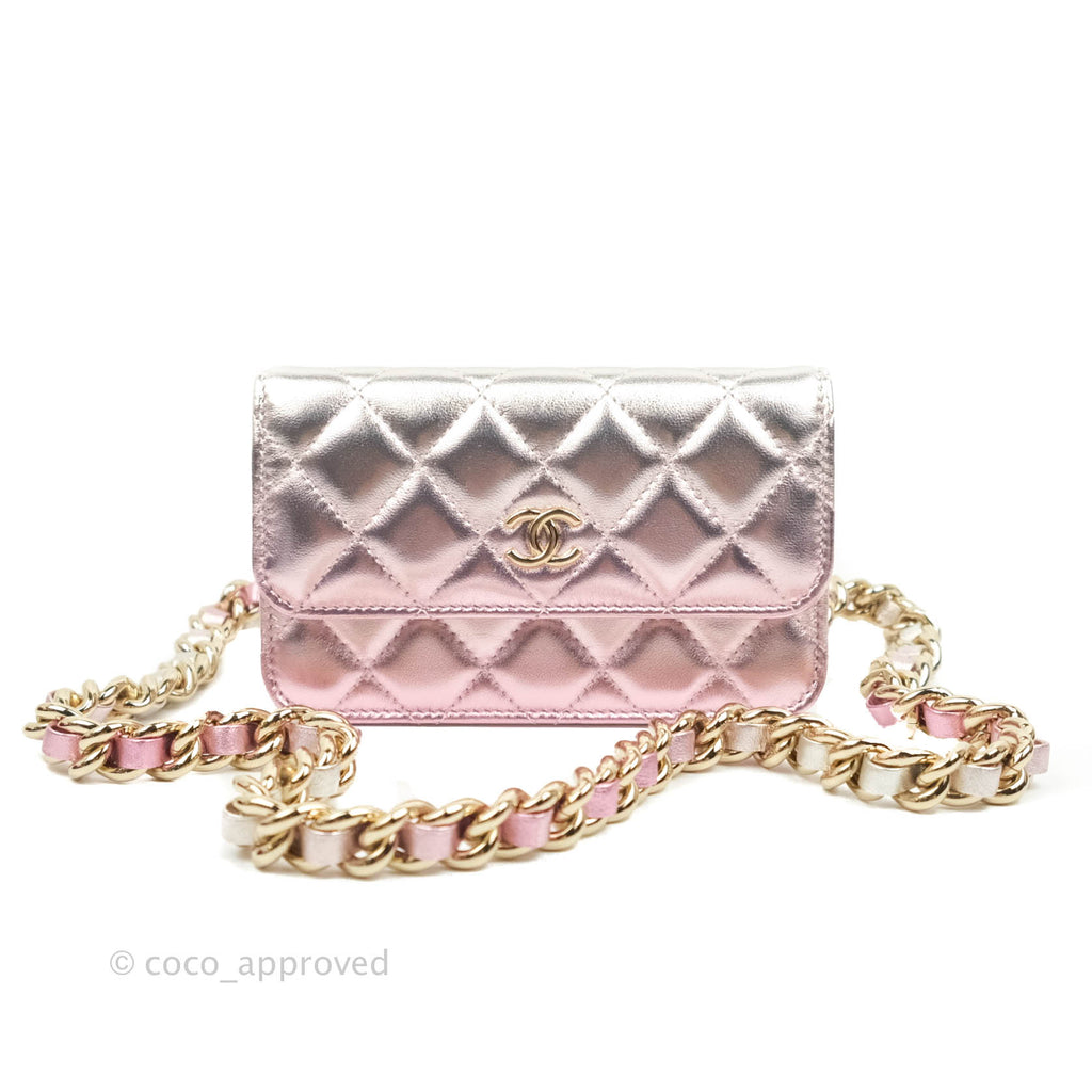 Chanel Quilted Clutch with Chain Metallic Gradient Pink/Silver Lambskin