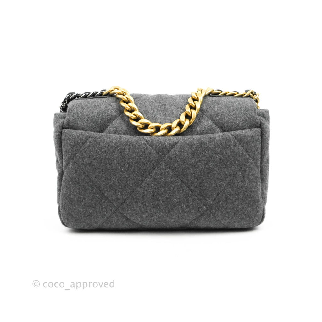 Chanel 19 Small Grey Wool Fabric Mixed Hardware