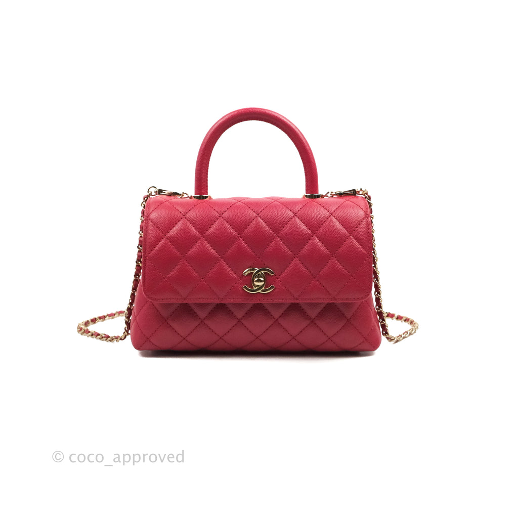 Chanel Small Coco Handle Quilted Red Caviar Gold Hardware