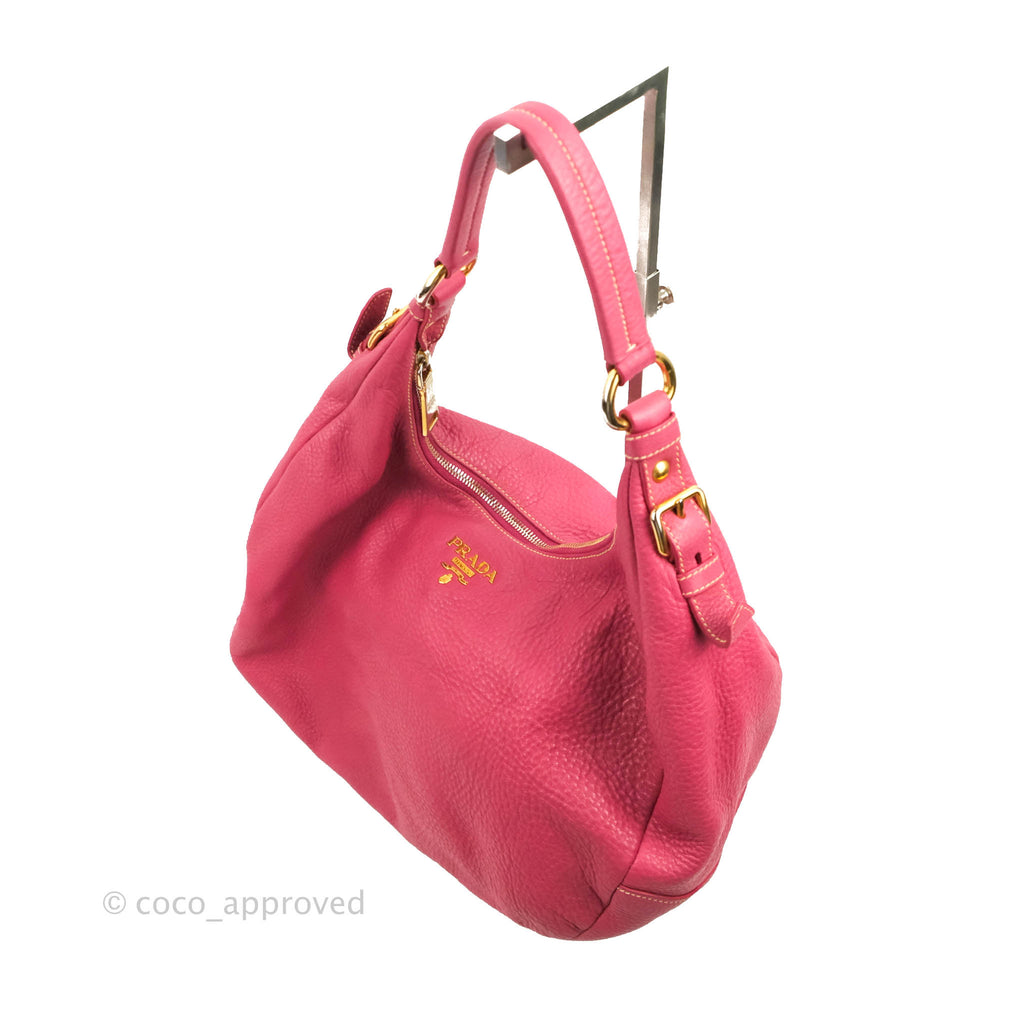 Prada Vitello Daino Hobo Bag Dark Pink