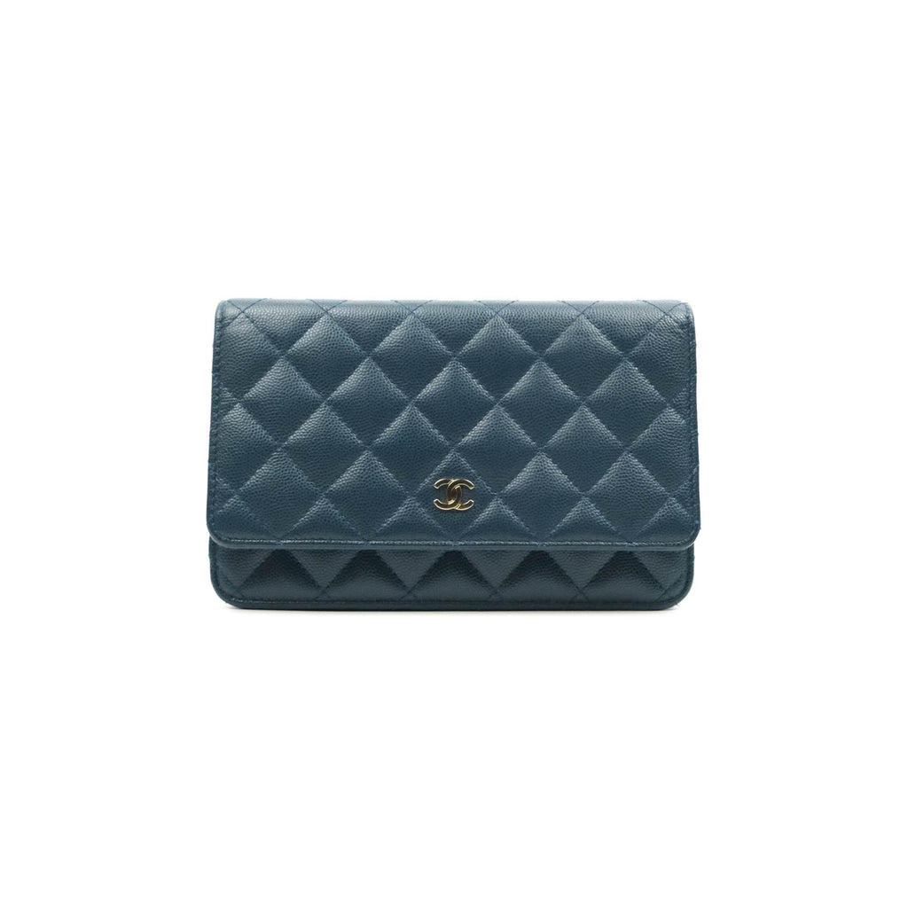 Chanel Quilted Wallet on Chain WOC Dark Blue Caviar Gold Hardware