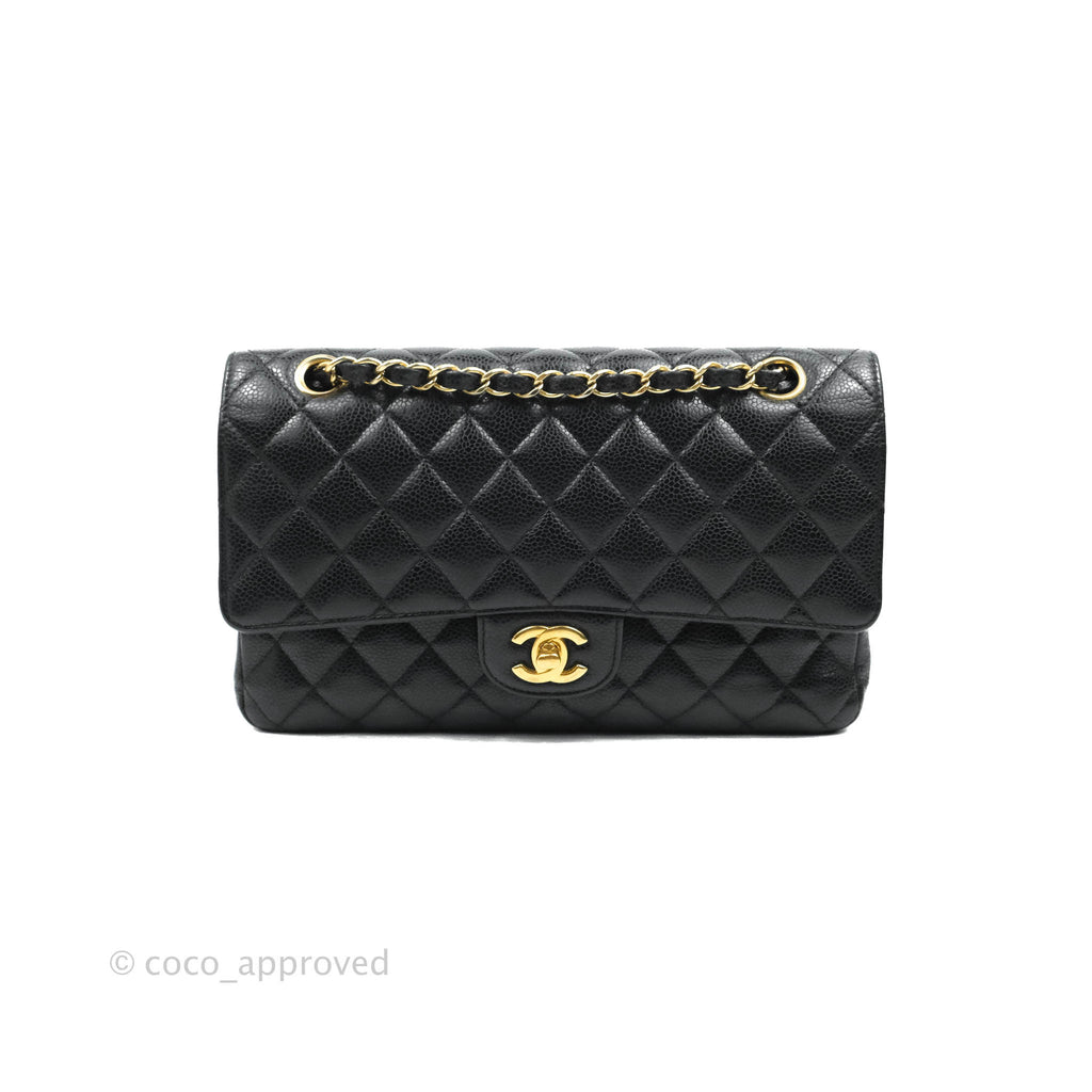 Chanel Classic M/L Medium Double Flap Black Caviar Gold Hardware