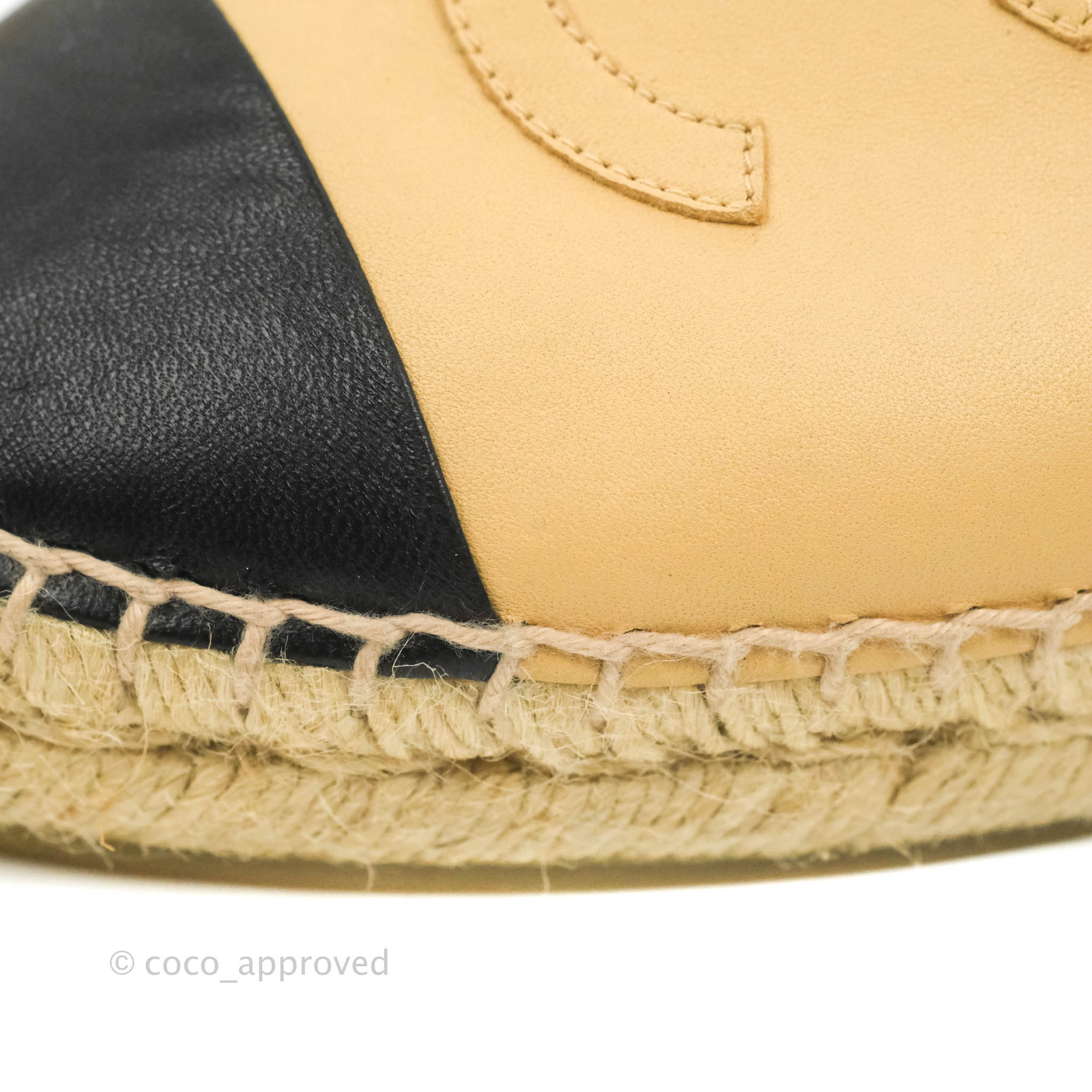 Chanel Espadrille Beige Black Leather Size 37 – Coco Approved Studio