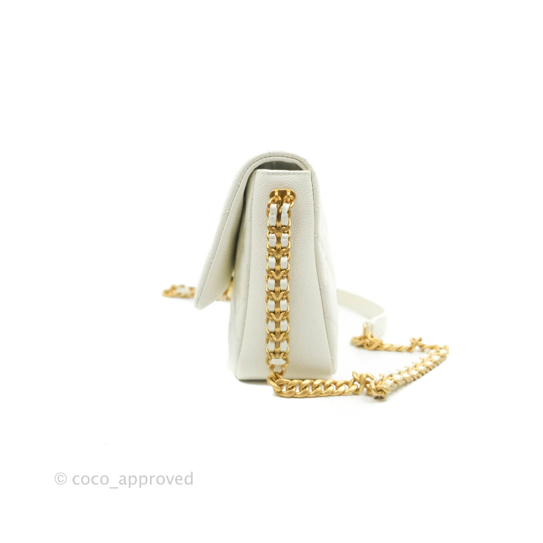 Chanel Small Quilted Melody Flap White Caviar Aged Gold Hardware