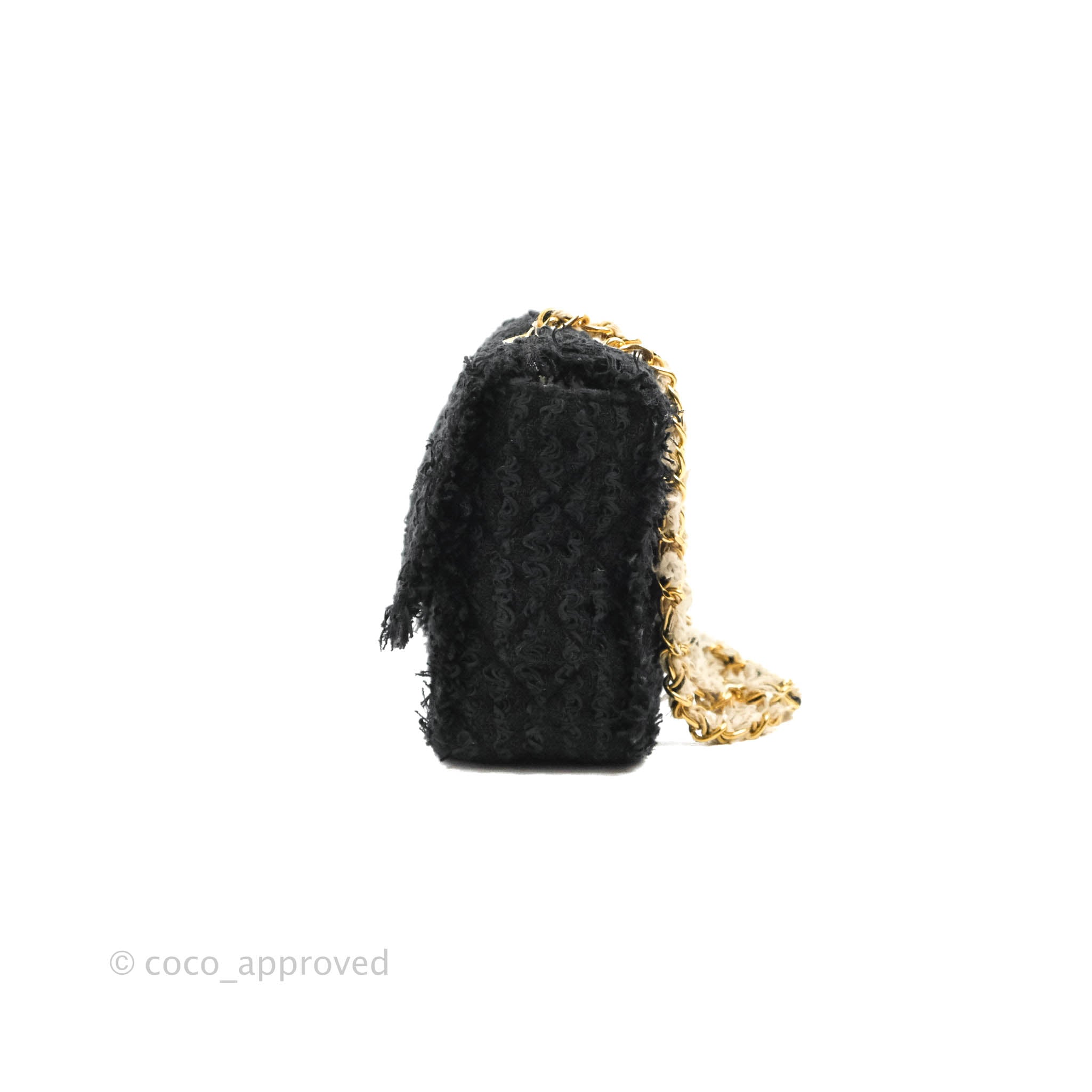 Chanel Medium Classic Double Flap Bag Black Tweed Gold & Gun Metal