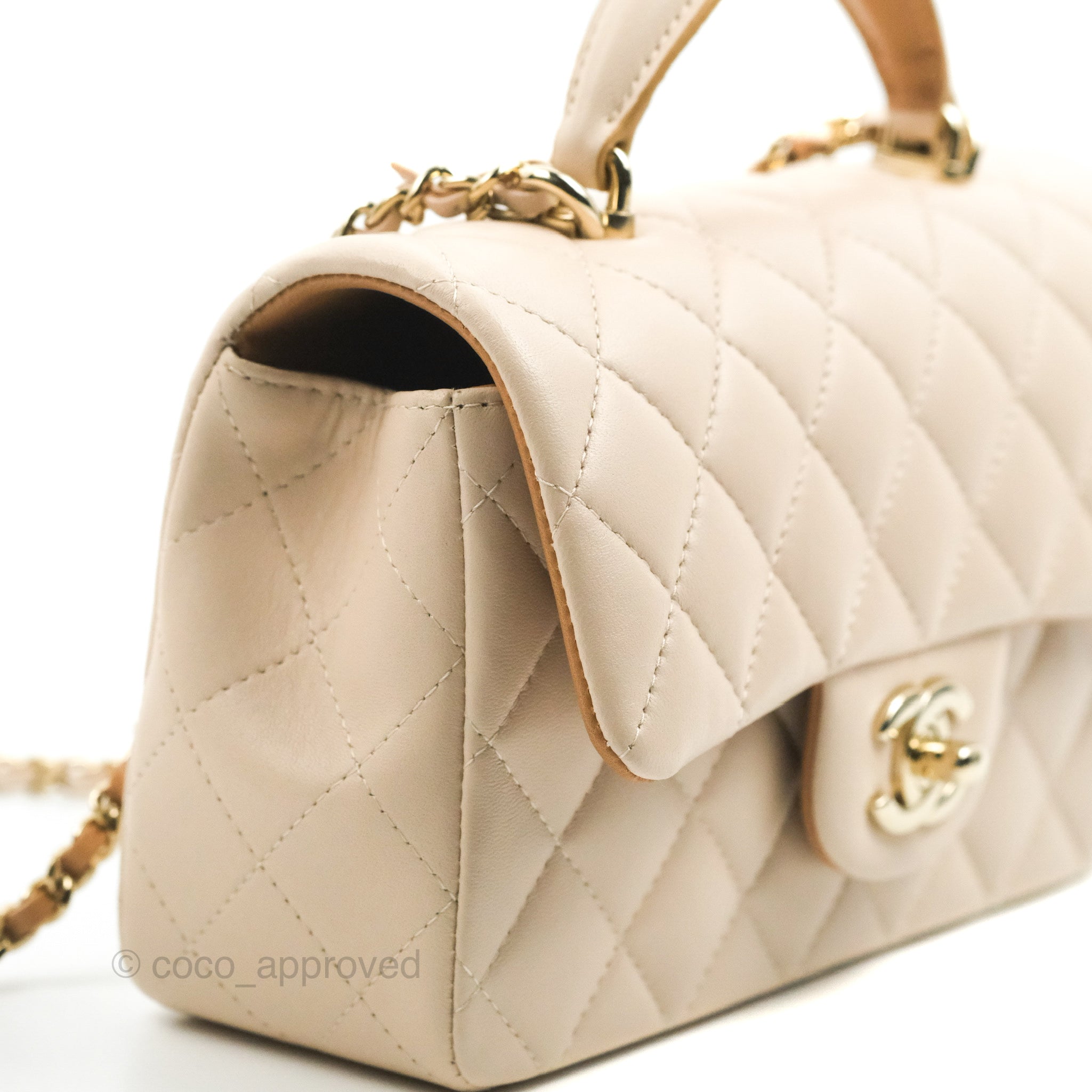 Chanel Quilted Extra Mini Coco Handle Dark Beige Caviar Gold