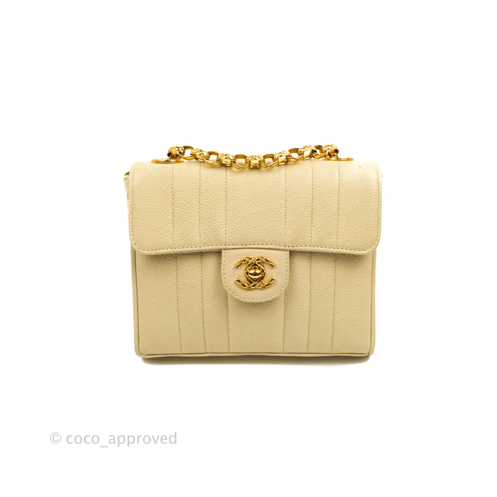 Chanel Vintage Vertical Mini Square Beige Gold Hardware