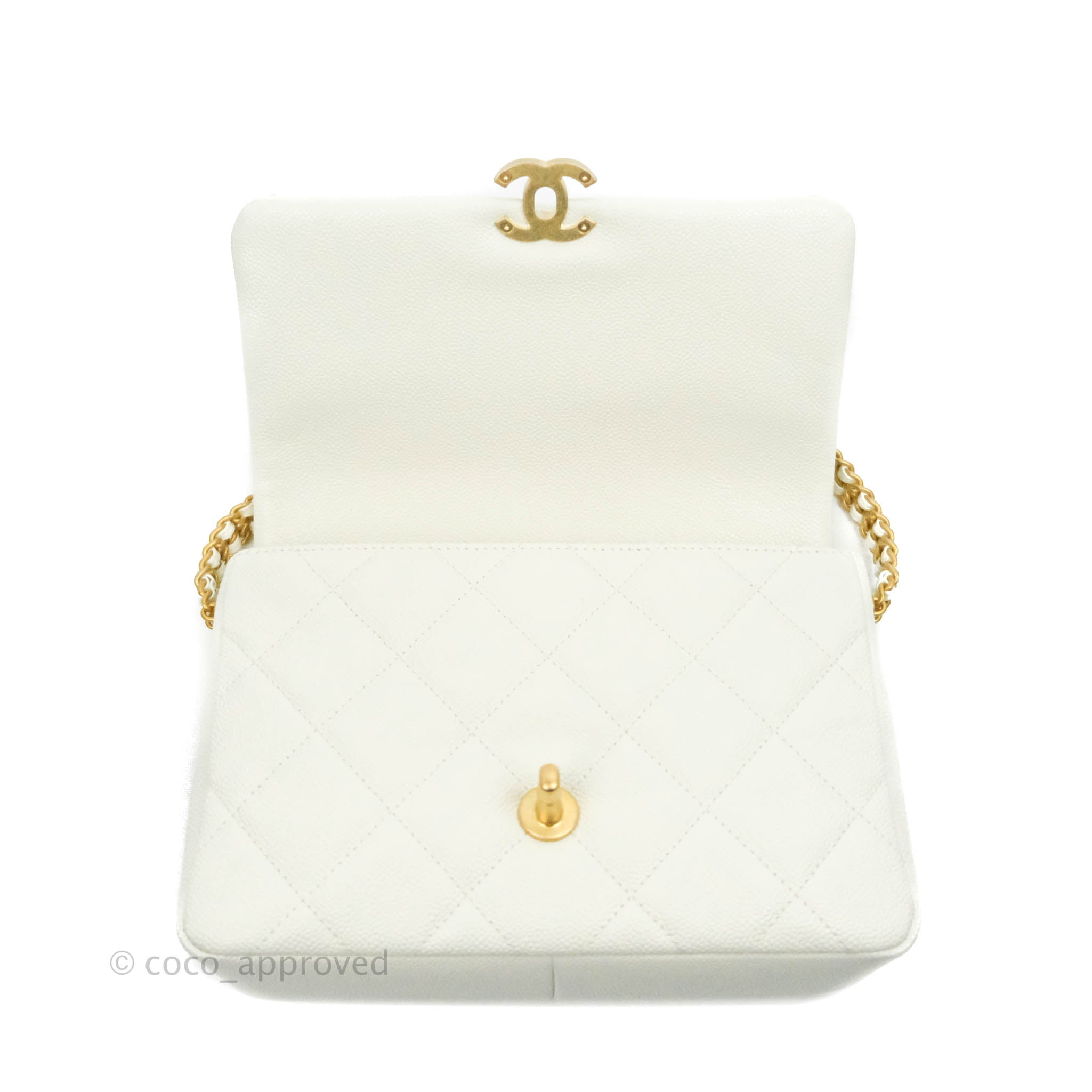 Chanel Small Quilted Melody Flap White Caviar Aged Gold Hardware 22P – Coco  Approved Studio