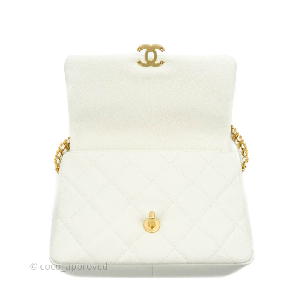 Chanel Small Quilted Melody Flap White Caviar Aged Gold Hardware 22P