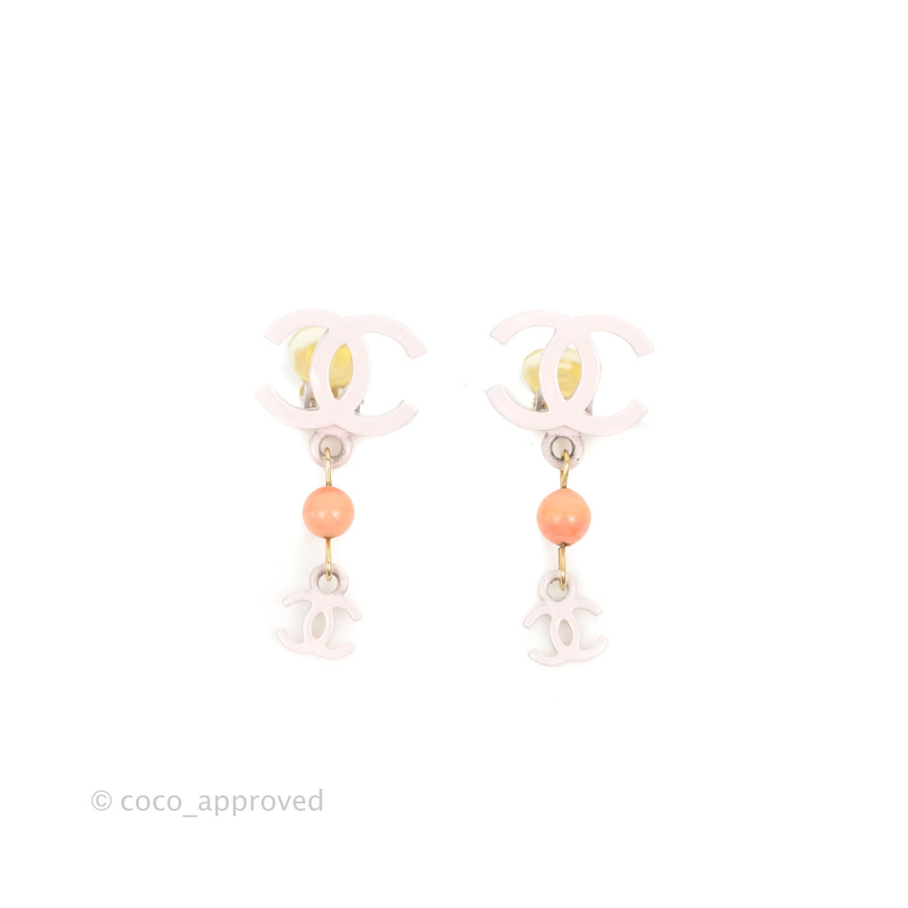 Chanel Double CC Logo & Stone Ear Clip Pink 03S