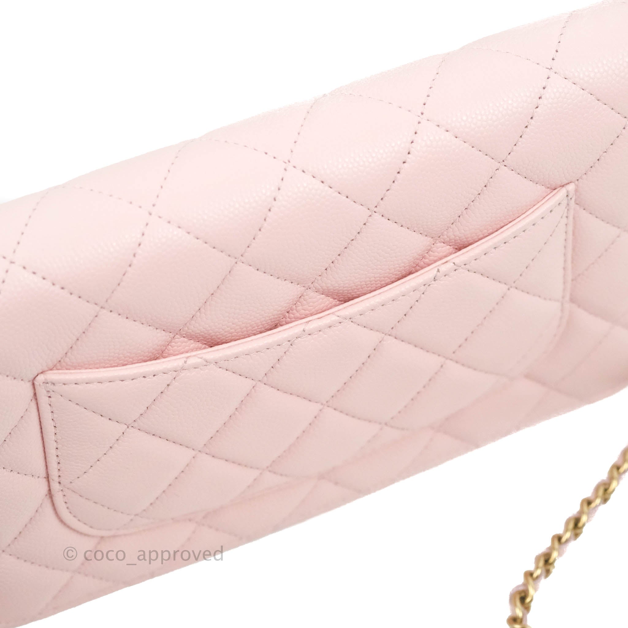 Chanel Pink Quilted Caviar Classic Wallet On Chain Gold Hardware