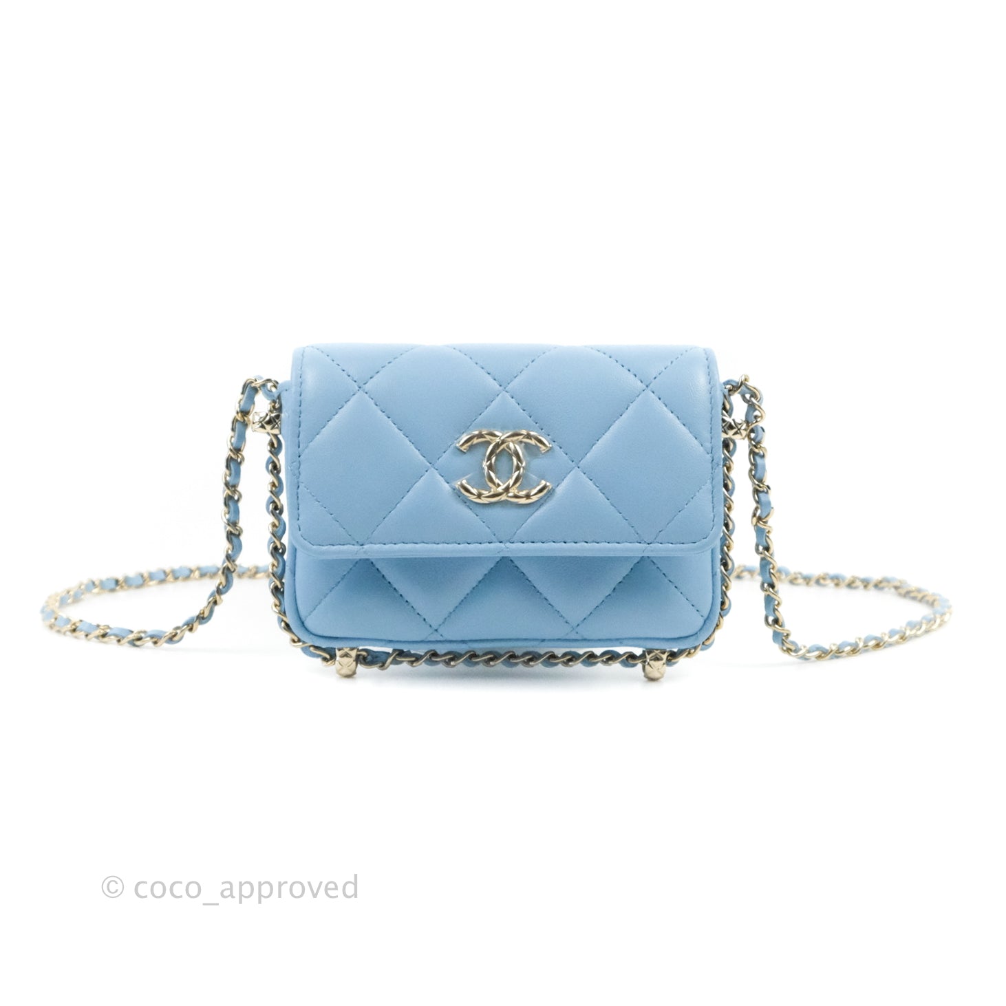 Chanel Mini Clutch With Chain Blue Lambskin Gold Hardware