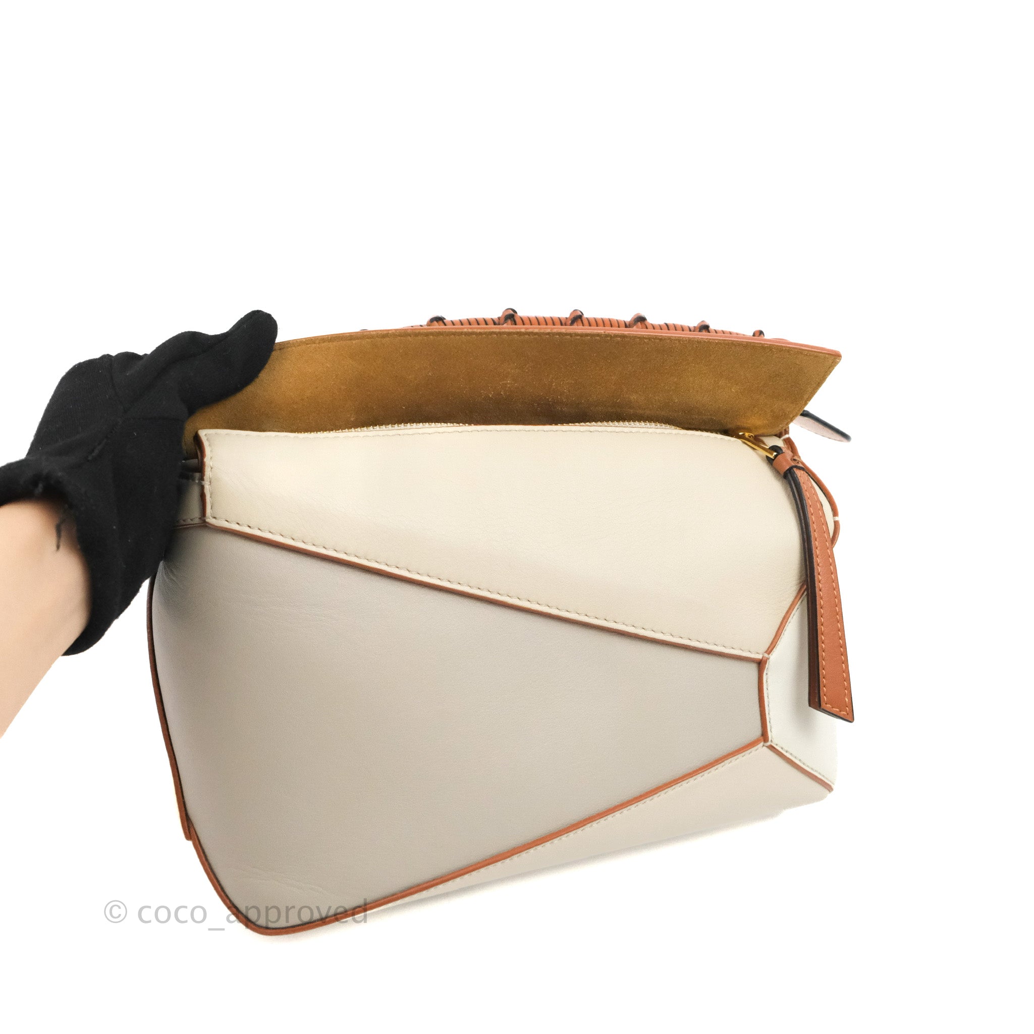 Loewe Mini Puzzle Bag In Classic Calfskin In Dusty Beige/soft White in  Metallic