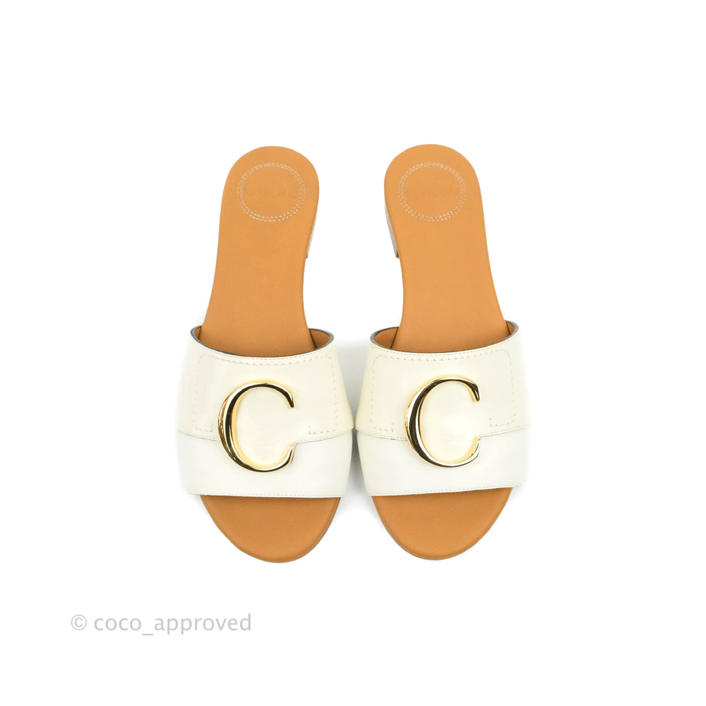 Chloé Chloe C Flat Mule Sandals White Size 36.5