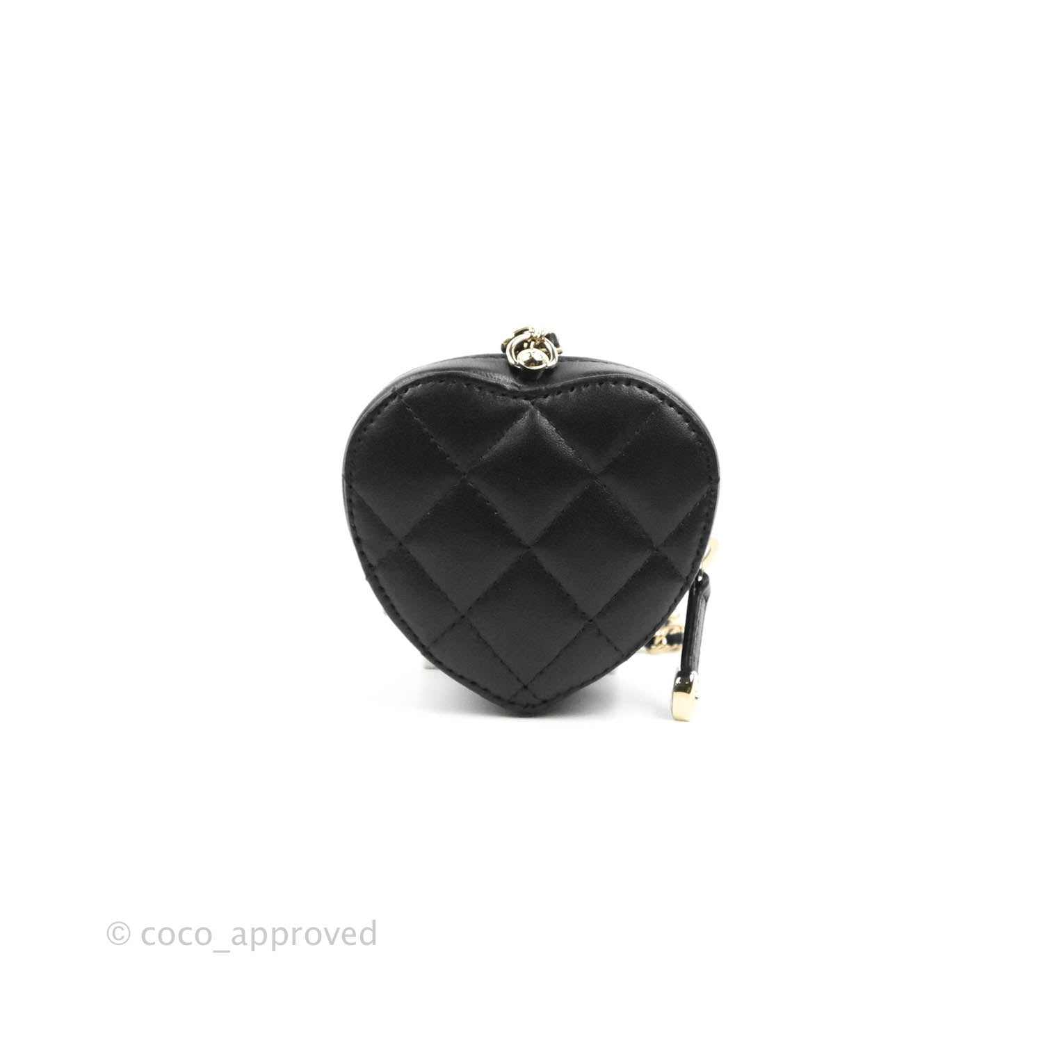 Chanel Small Heart Coin Purse Necklace Black Lambskin Gold