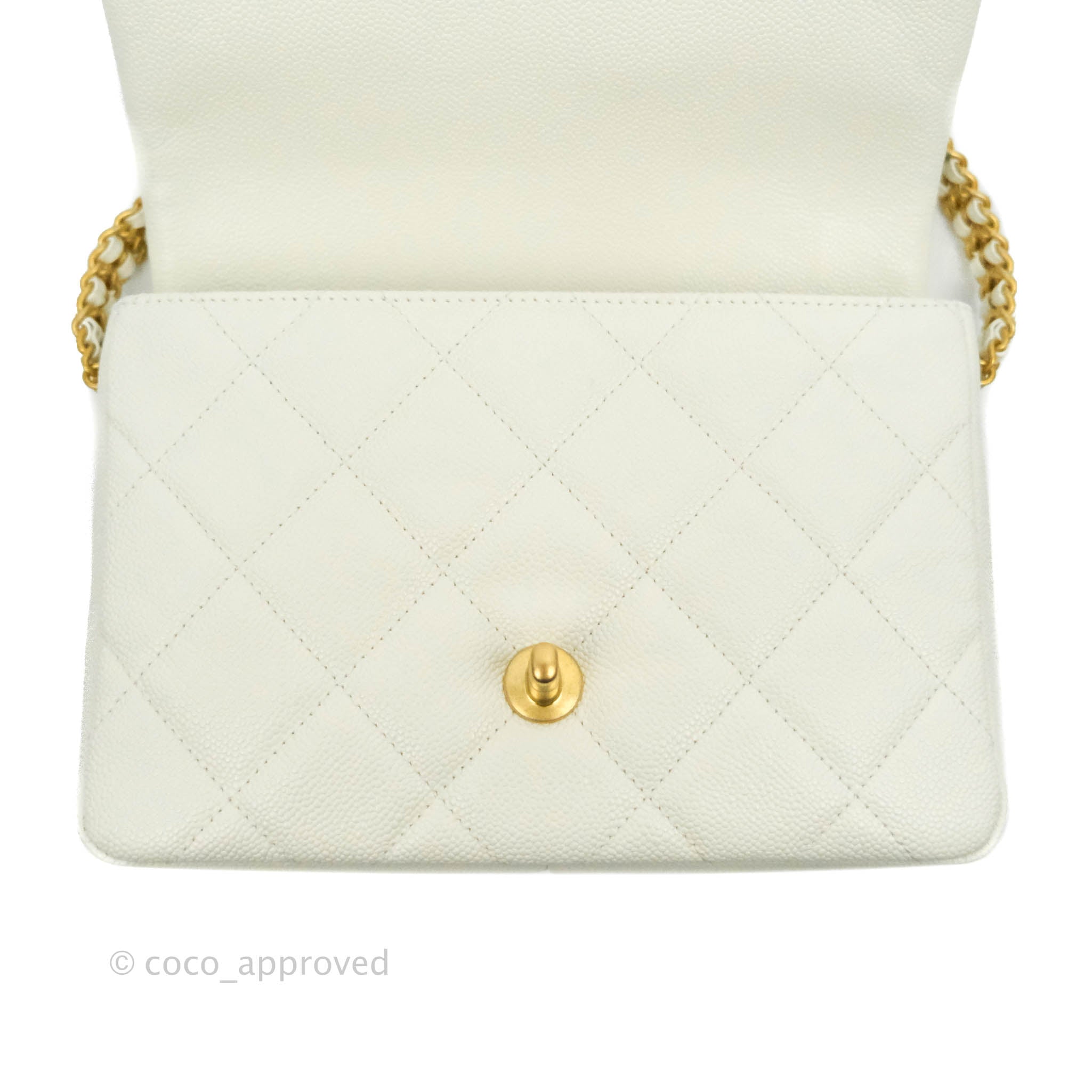 CHANEL Shiny Caviar Quilted Small Chain Melody Flap White 1249610