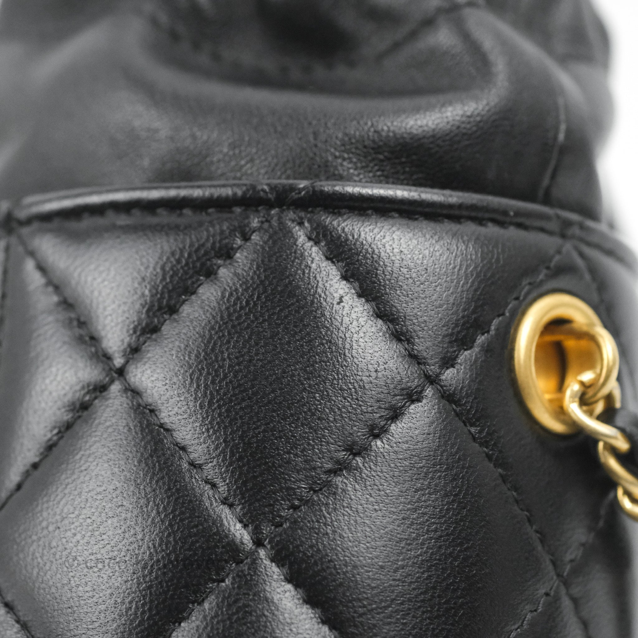 CHANEL Metallic Lambskin Quilted Pearl Crown Drawstring Bag Anthracite  1293546