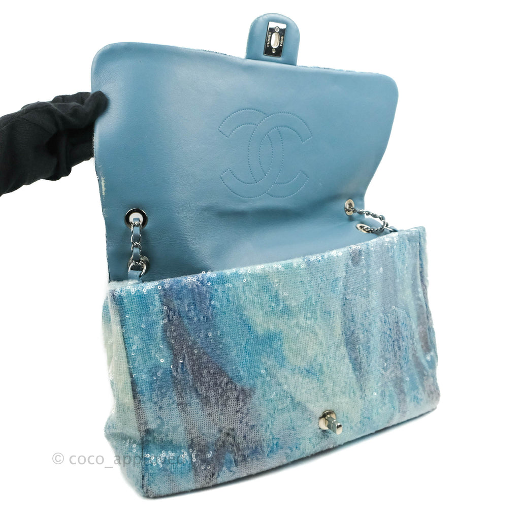 CHANEL Blue Sequin Waterfall Flap Shoulder Handbag  eBay